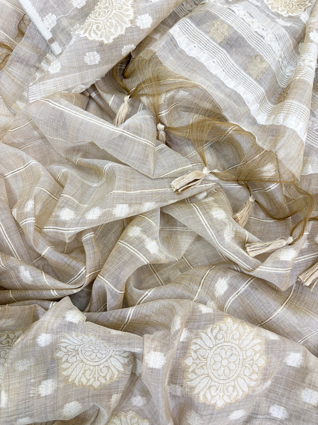 Noor-e-Jaamdani: Taupe Embroidered Suit with Handwoven Jaamdani Dupatta
