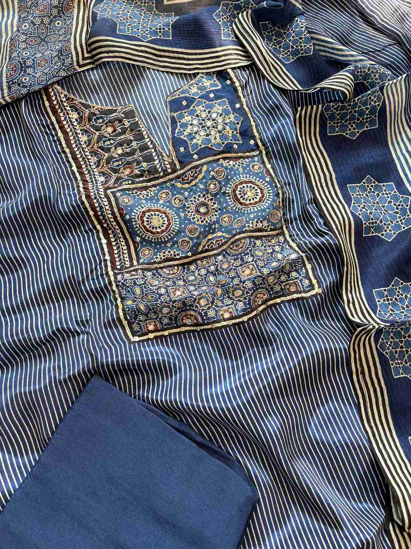 Ajrakh pure crepe unstitched suit - The Zareesh