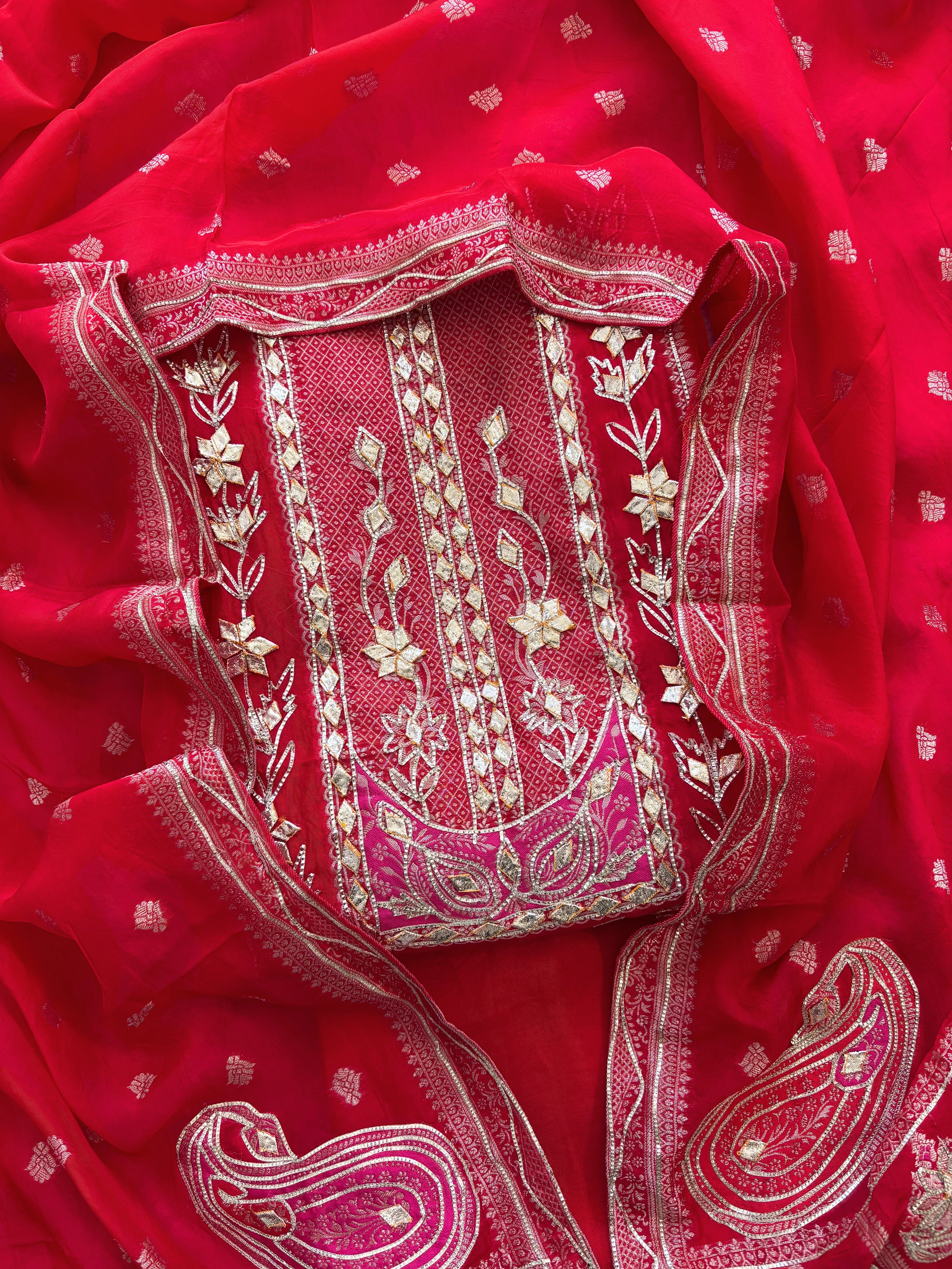 Red Organza unstiched suit karwachauth special 