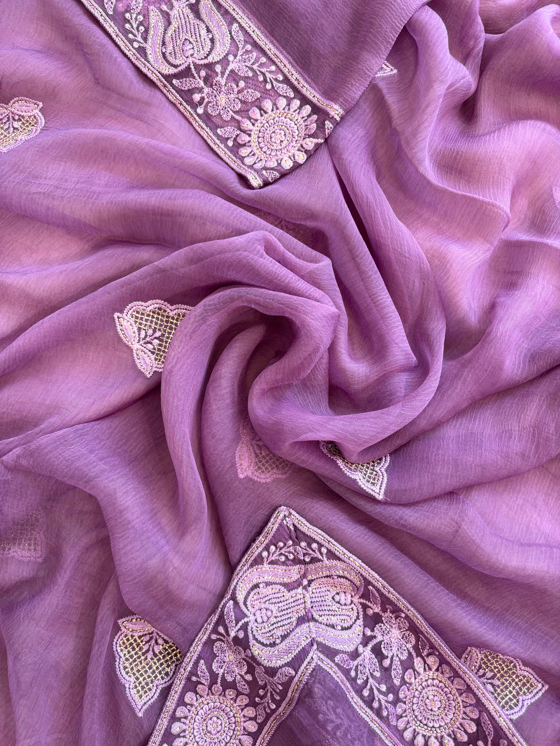 Purple color chikankari with beads highlighting for brides and bridesmaid