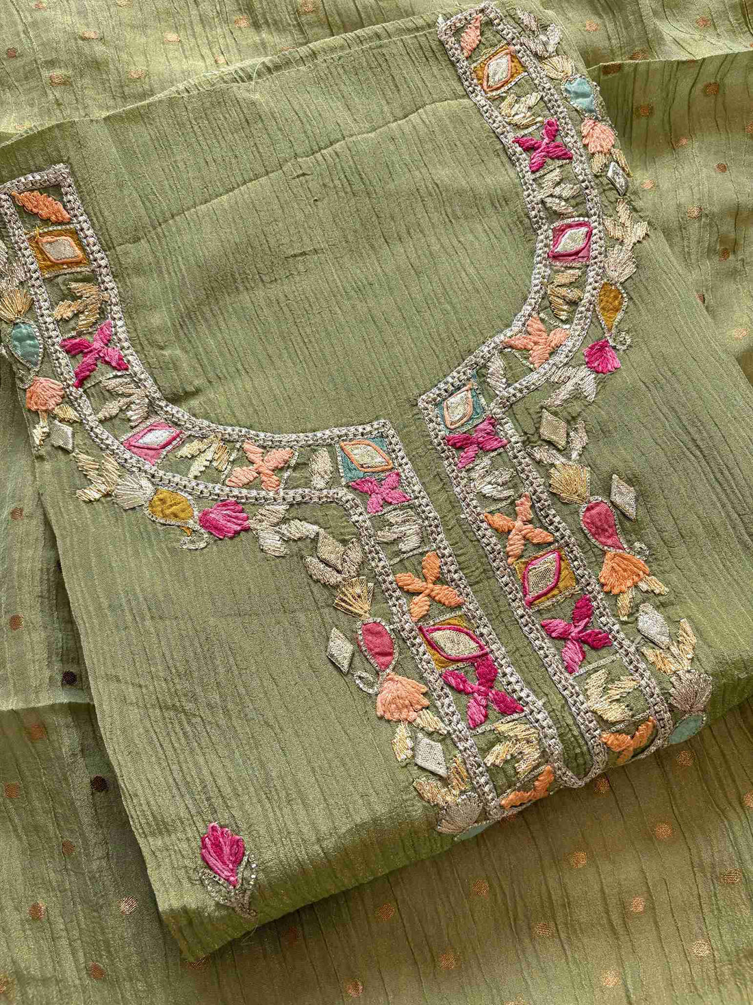 Pure  Crushed Tissue Heavy Gota Work Unstitched Suit - The Zareesh