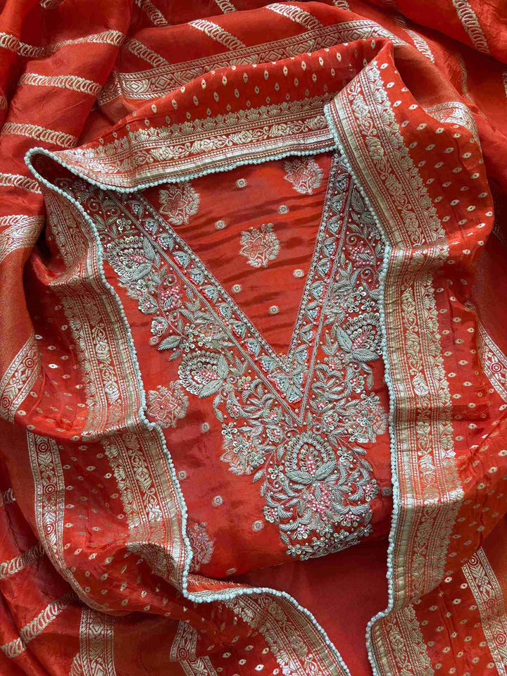 Satin Organza Unstitched Suit - The Zareesh