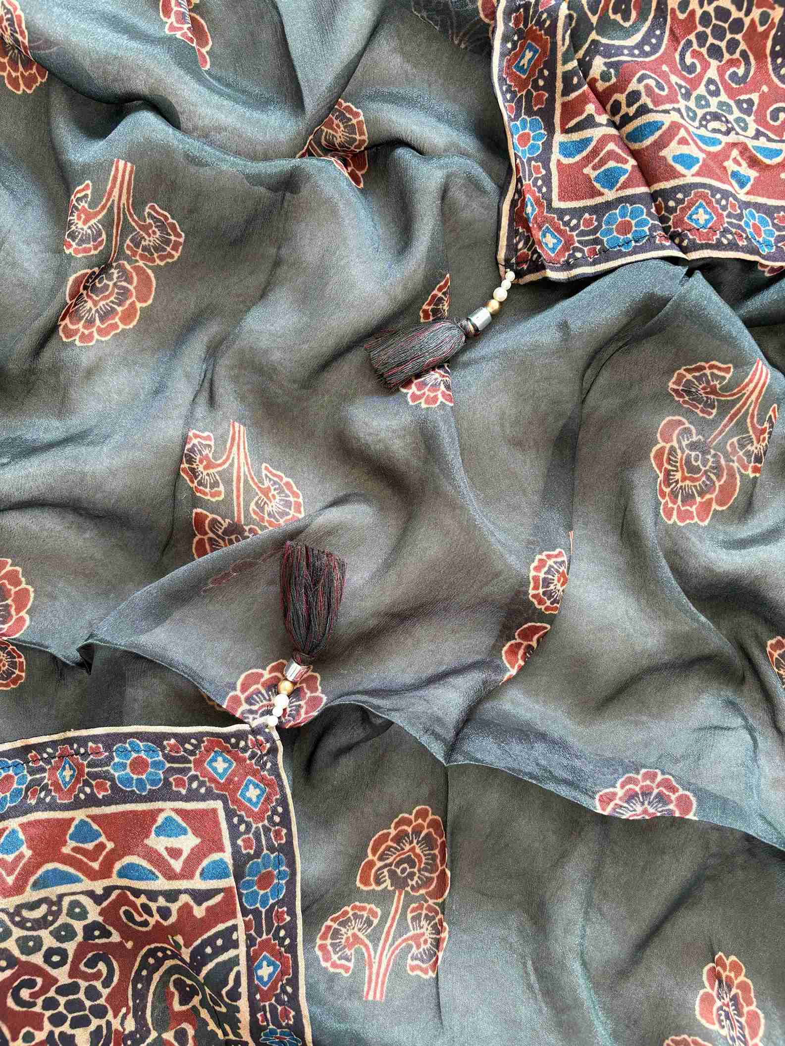 Pure Crepe Ajrakh Printed unstitched suit - The Zareesh