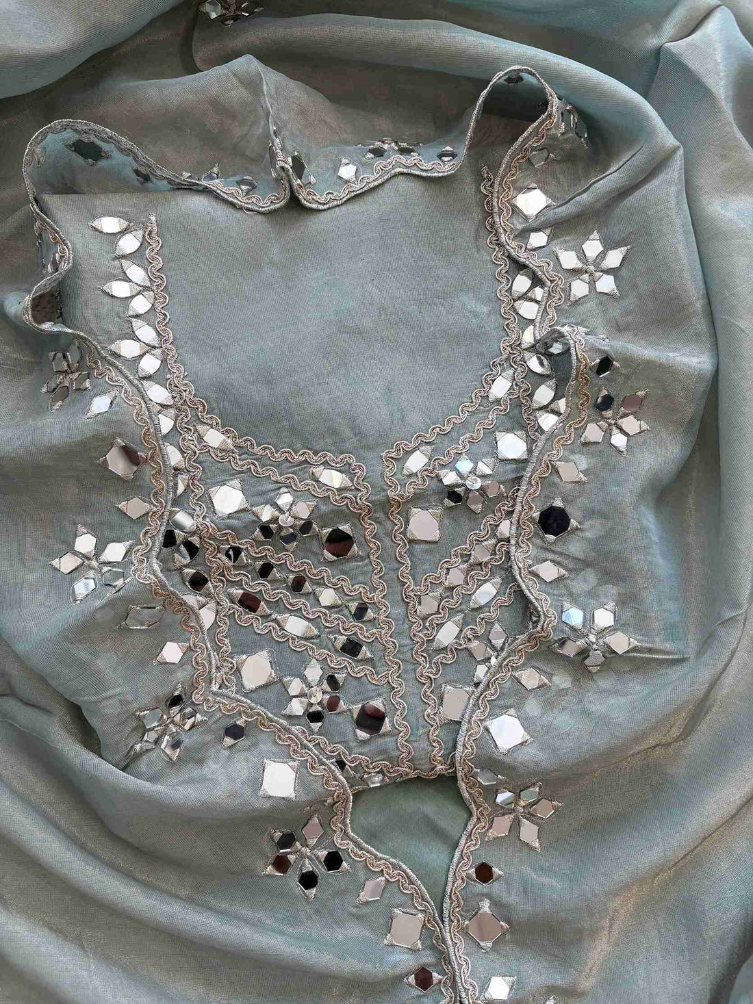 Tissue Silk unstitched suit with Mirror work - The Zareesh