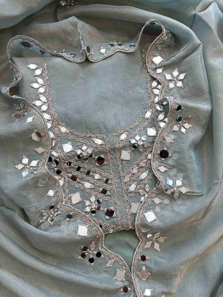 Tissue Silk unstitched suit with Mirror work - The Zareesh