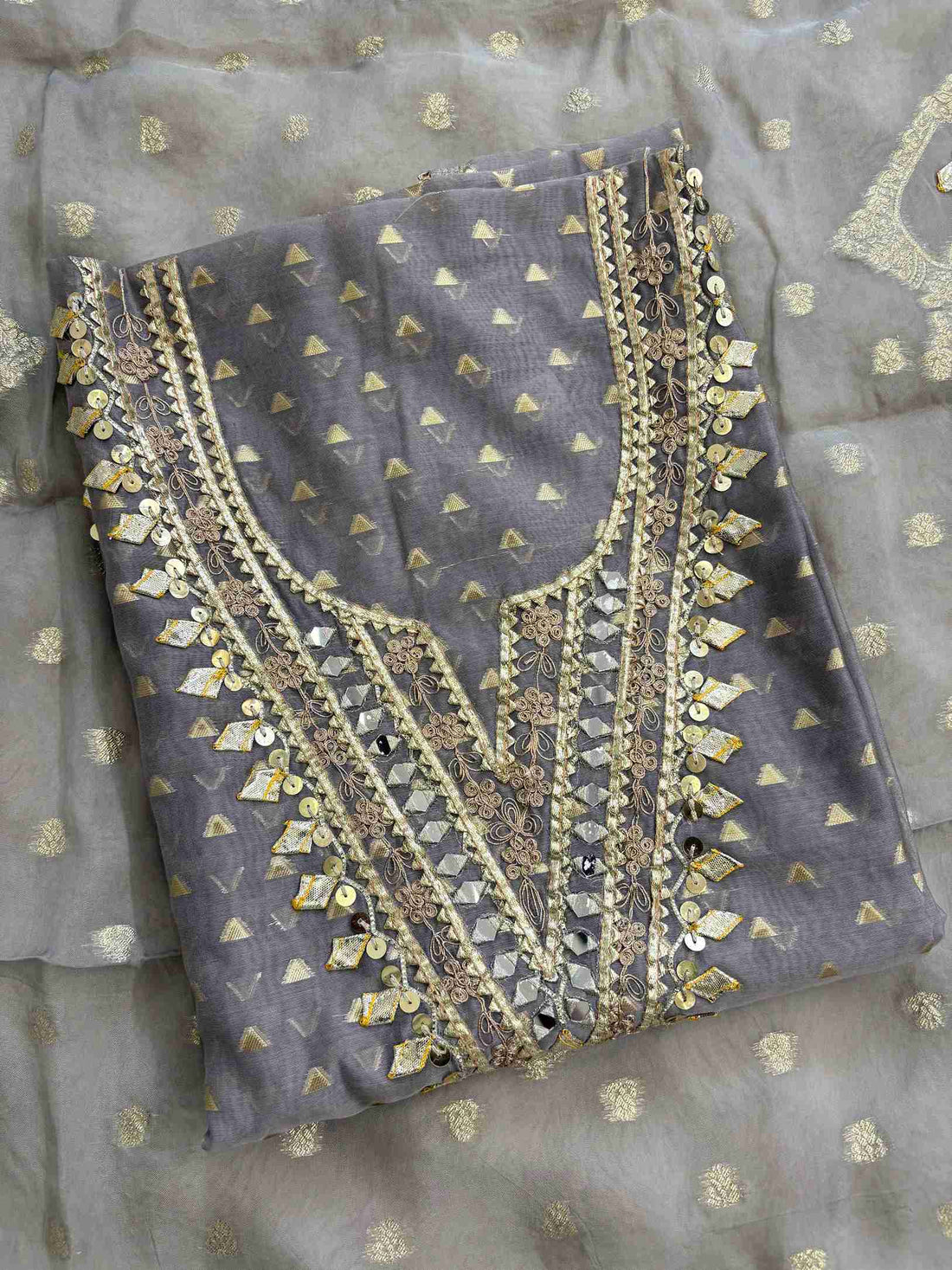 Party wear Gota unstitched suit - The Zareesh