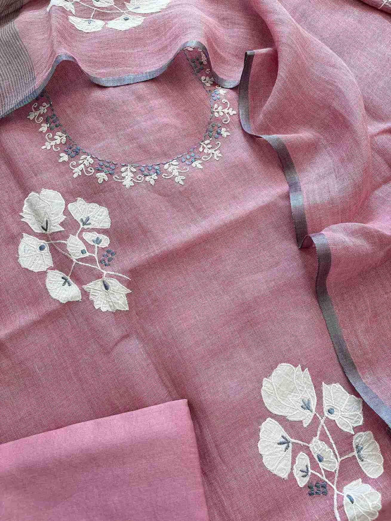Formal Wear Soft cotton Linen shirt with applique work - The Zareesh