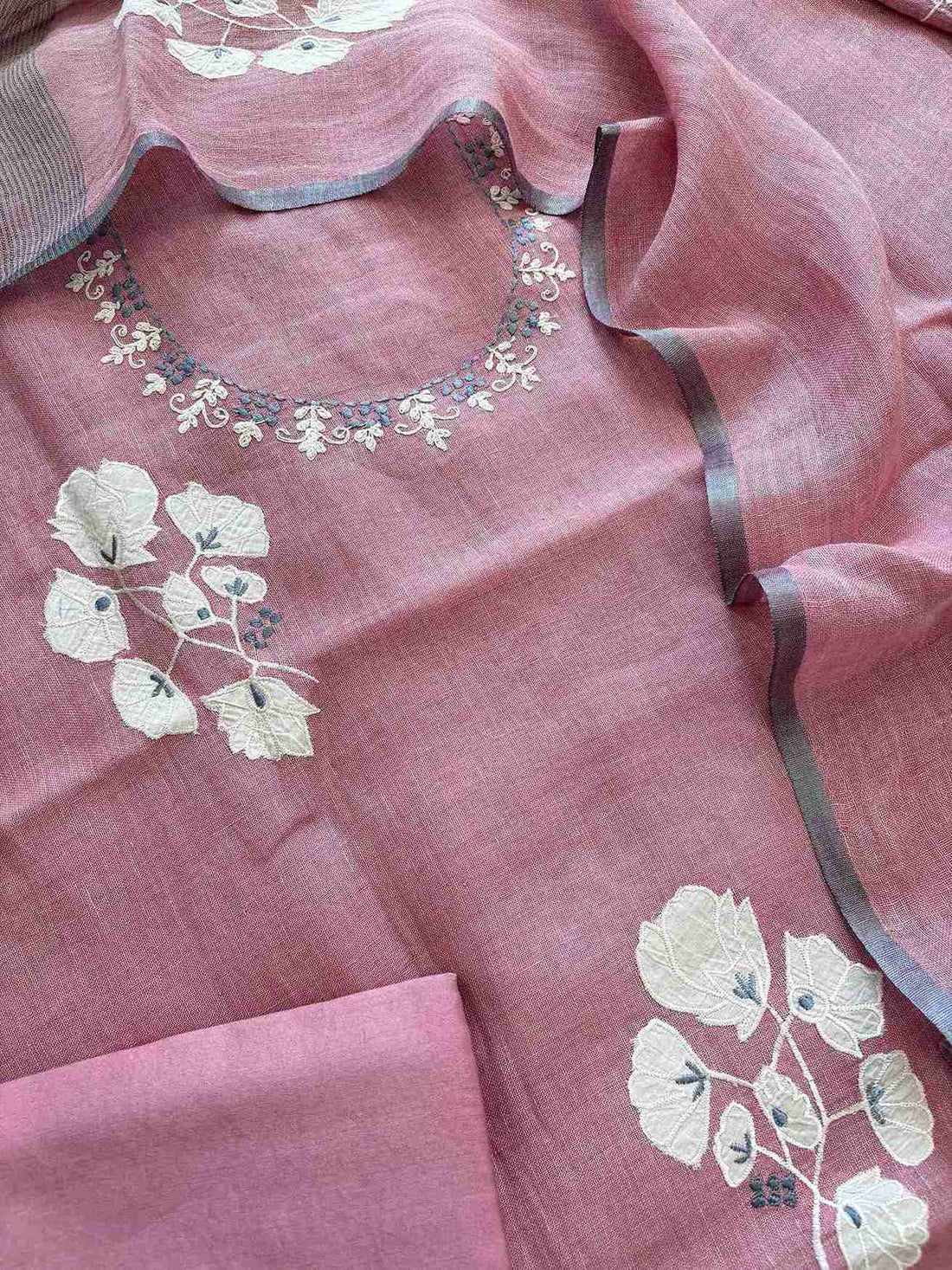Formal Wear Soft cotton Linen shirt with applique work - The Zareesh
