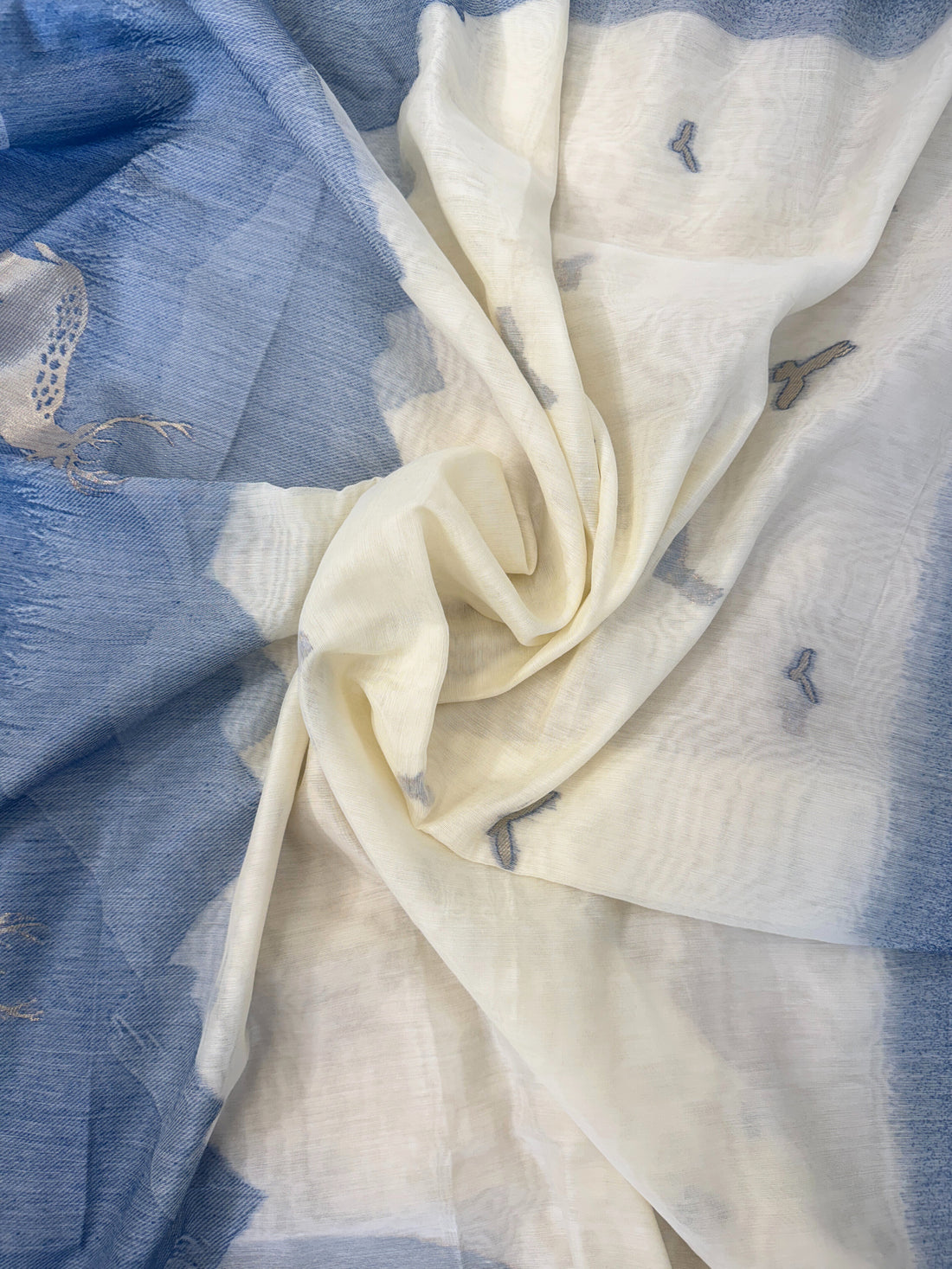 Scenic Blue & Ivory Jamdaani Suit with Mountain & Deer Motif – Artistic Ethnic Wear
