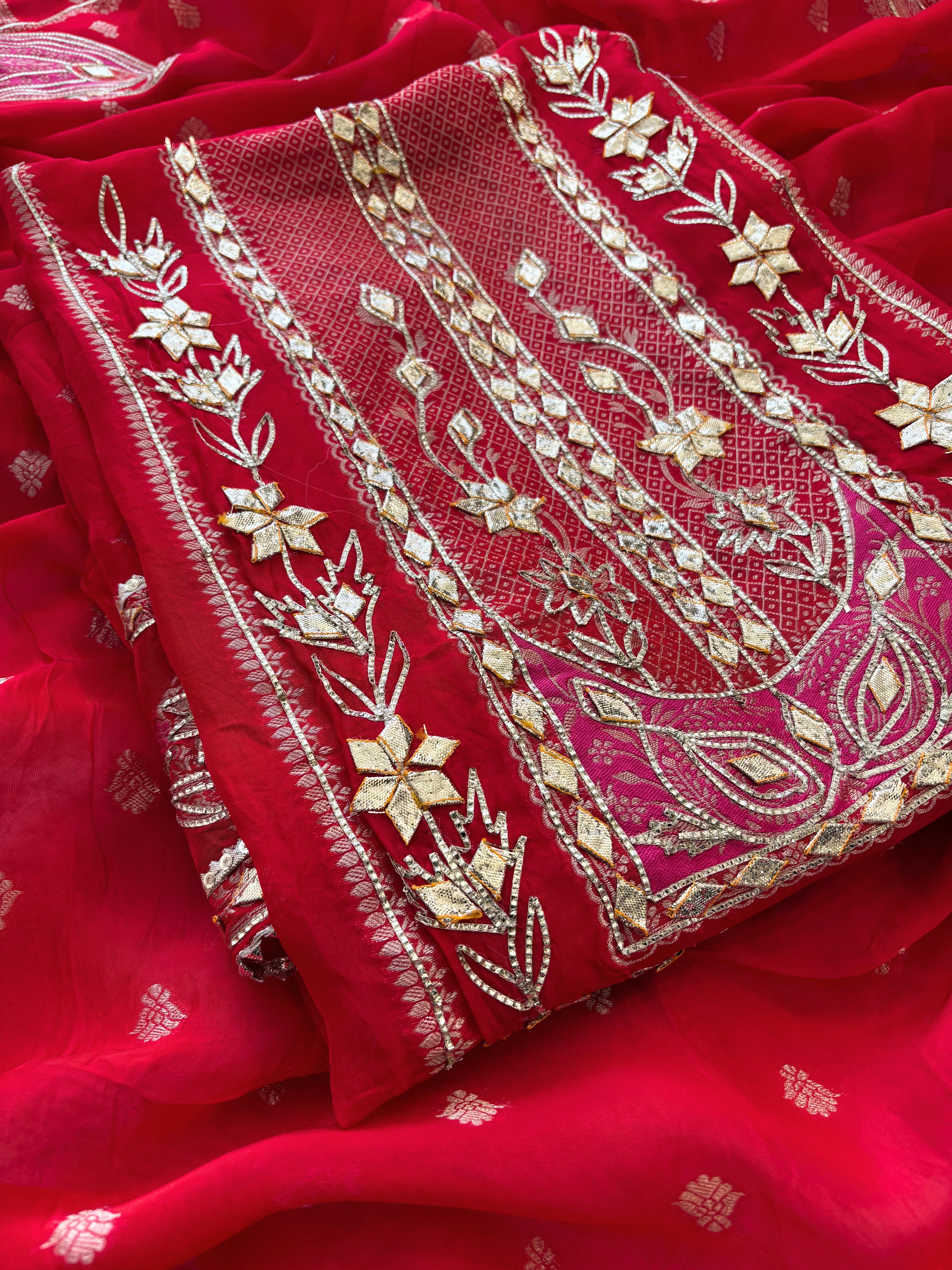 Red Organza unstiched suit karwachauth special 