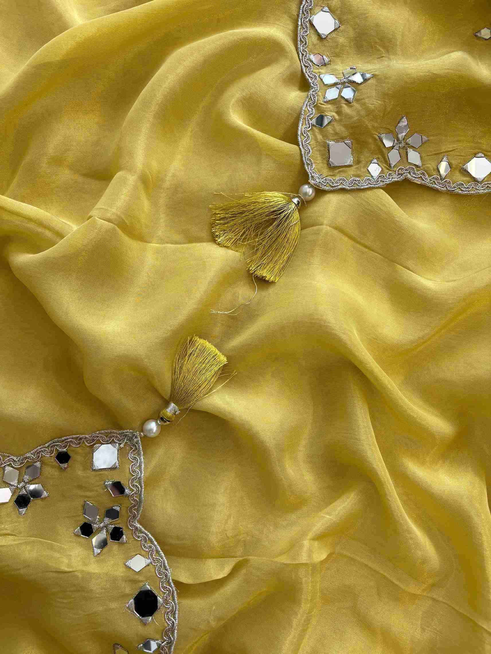 Tissue Silk unstitched suit with Mirror work - The Zareesh