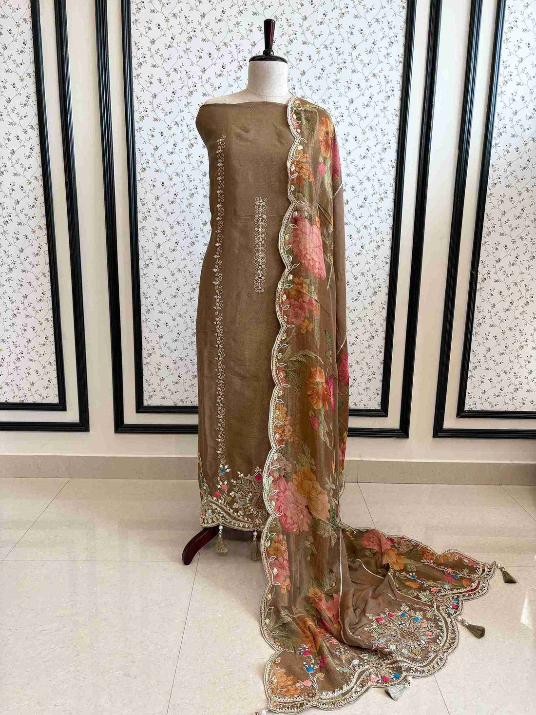 Pure Tissue Mirror Work Unstiched Suit - the Zareesh