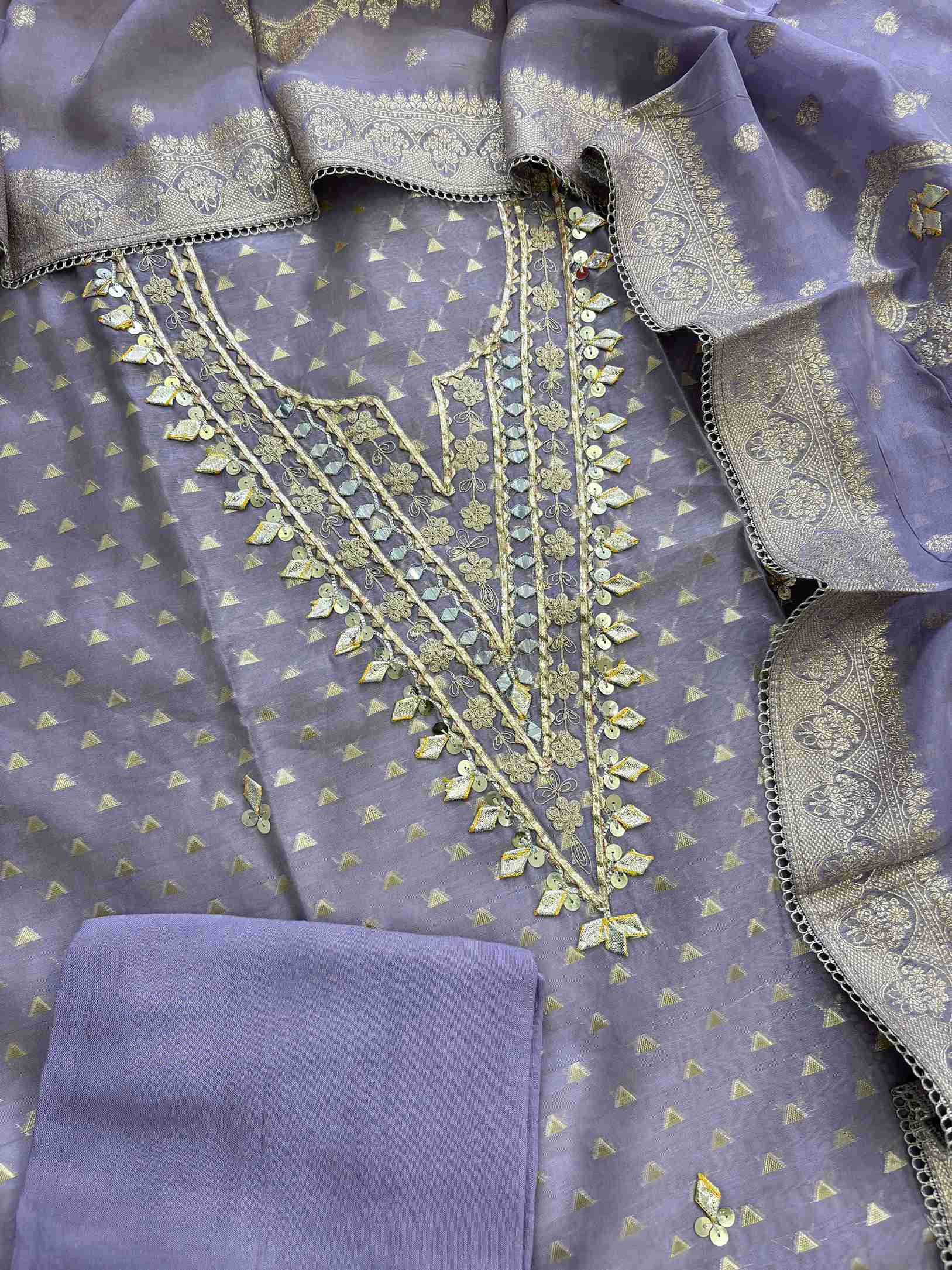 Party wear Gota unstitched suit - The Zareesh