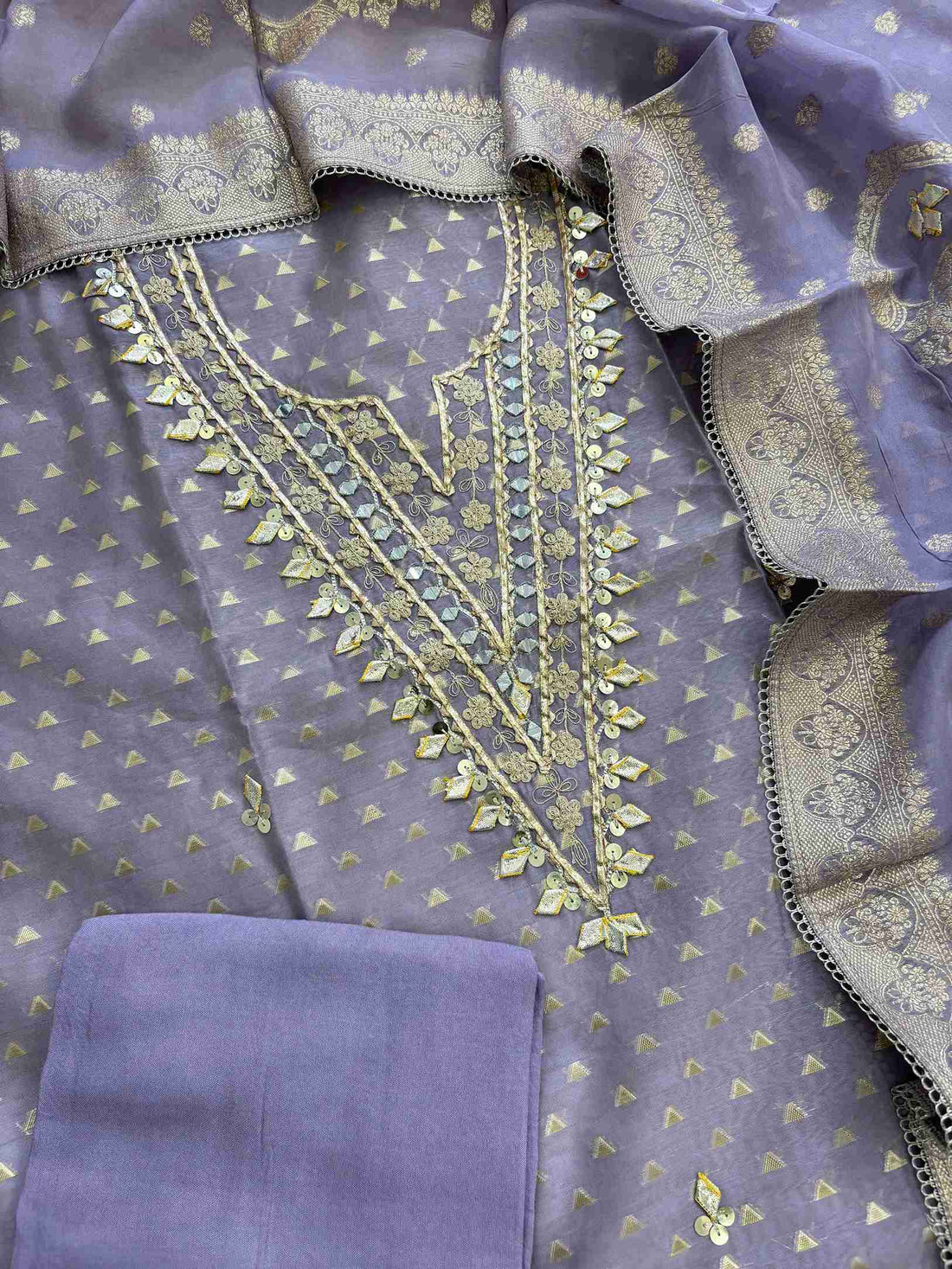 Party wear Gota unstitched suit - The Zareesh