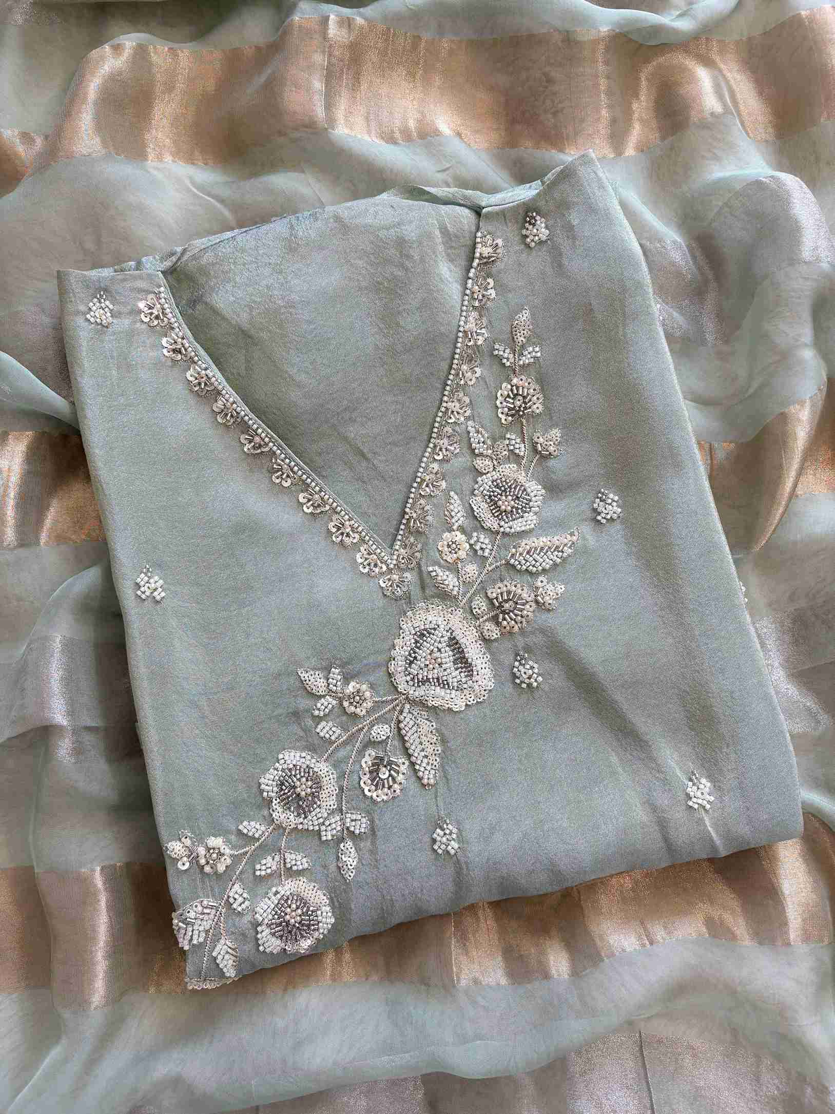 TISSUE suit set with cutdana work - The Zareesh