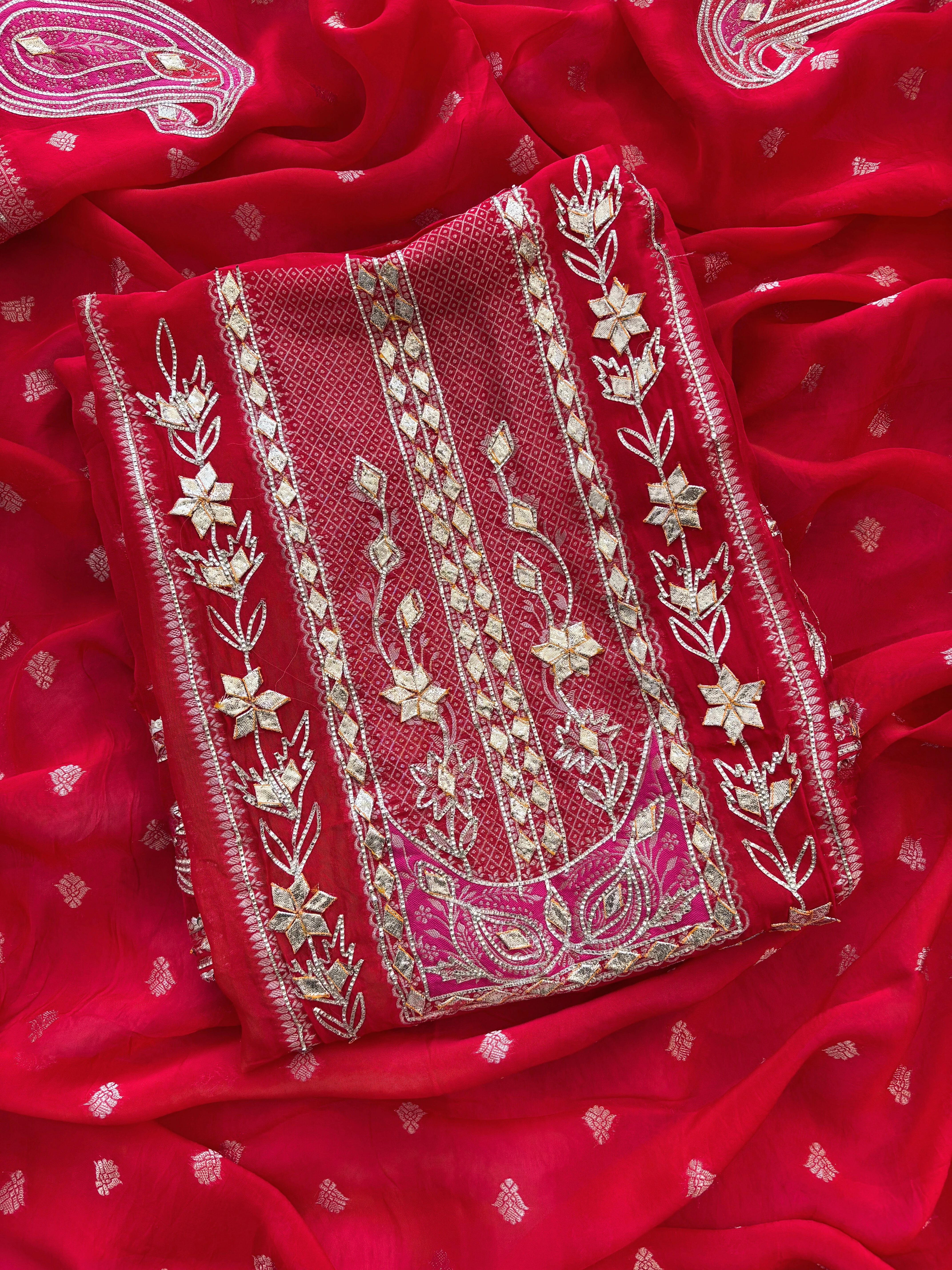 Red Organza unstiched suit karwachauth special 