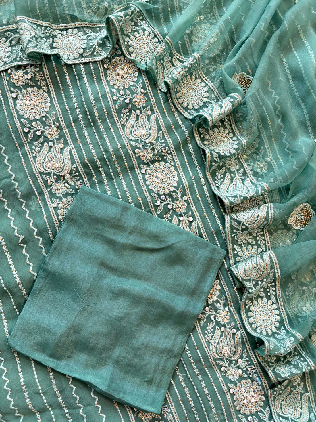 aqua green chikankari with beads highlighting for brides and bridesmaid