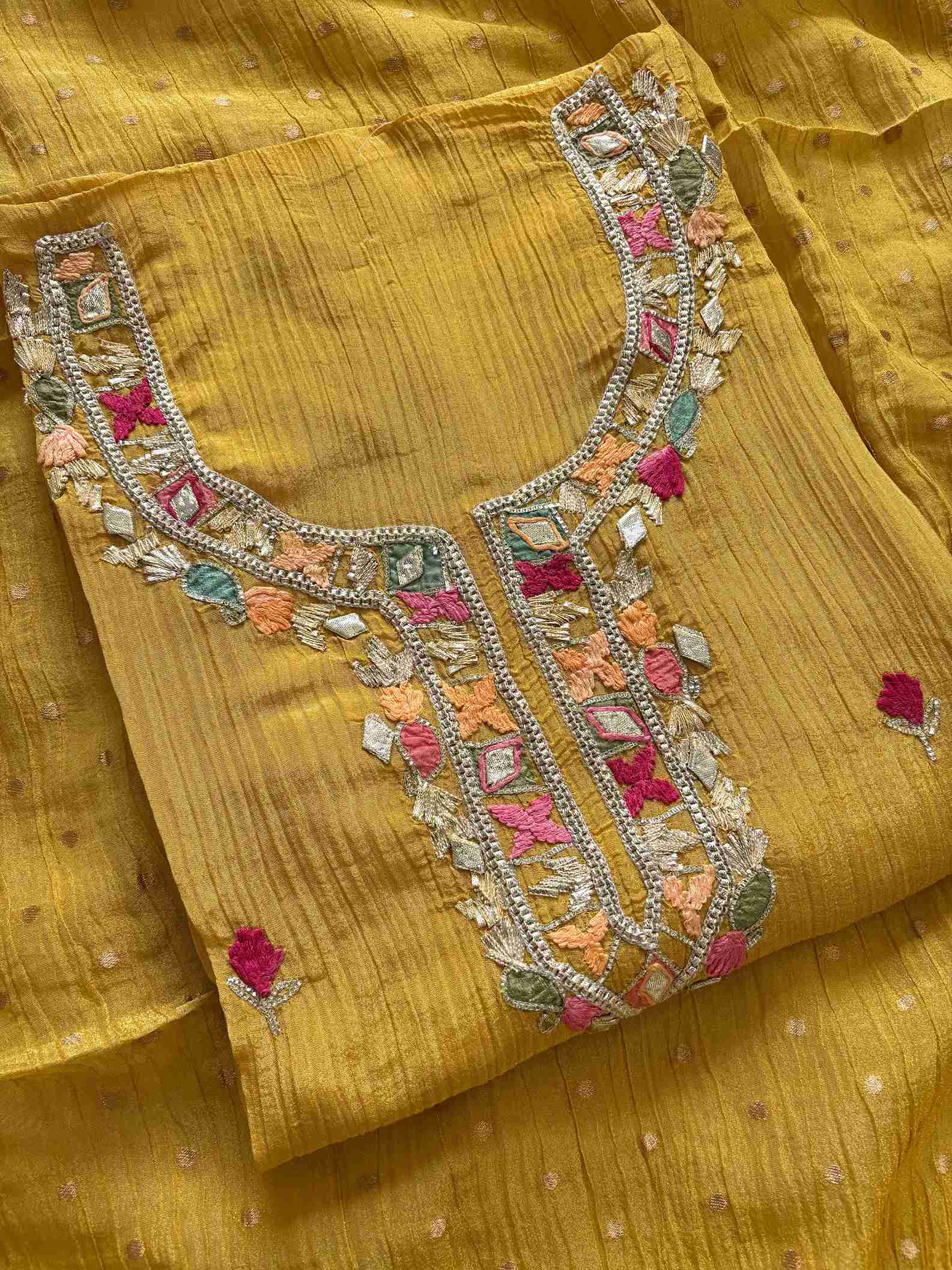 Pure  Crushed Tissue Heavy Gota Work Unstitched Suit - The Zareesh