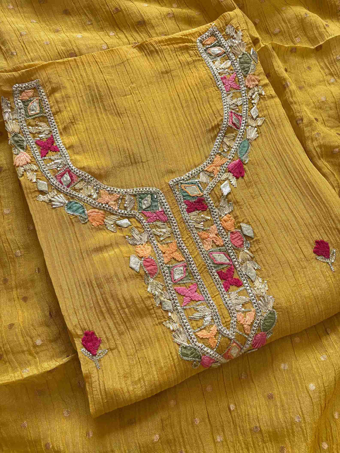 Pure  Crushed Tissue Heavy Gota Work Unstitched Suit - The Zareesh