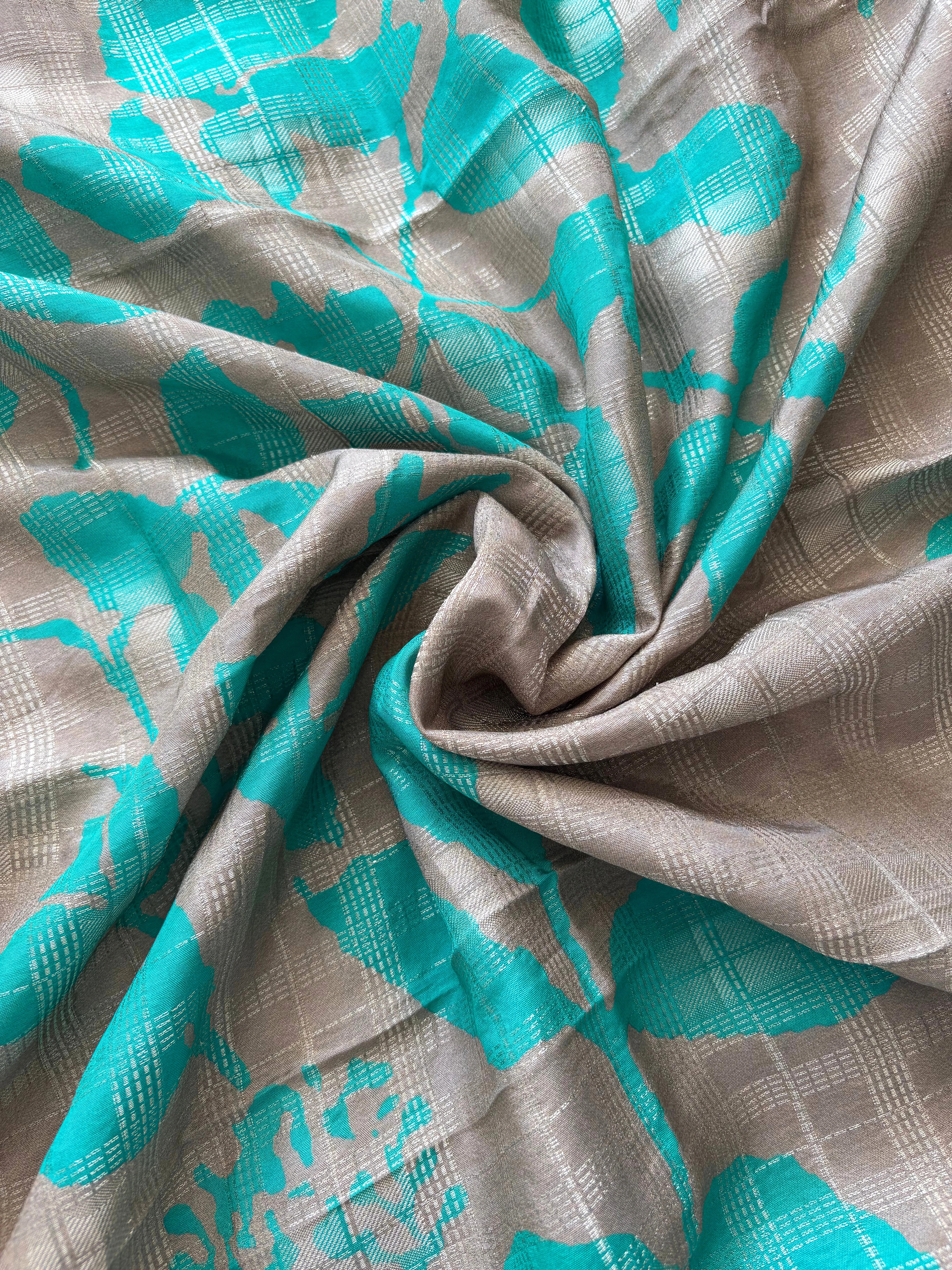 Beige & Teal Shimmer Organza Suit with Gotta Patti Embroidery