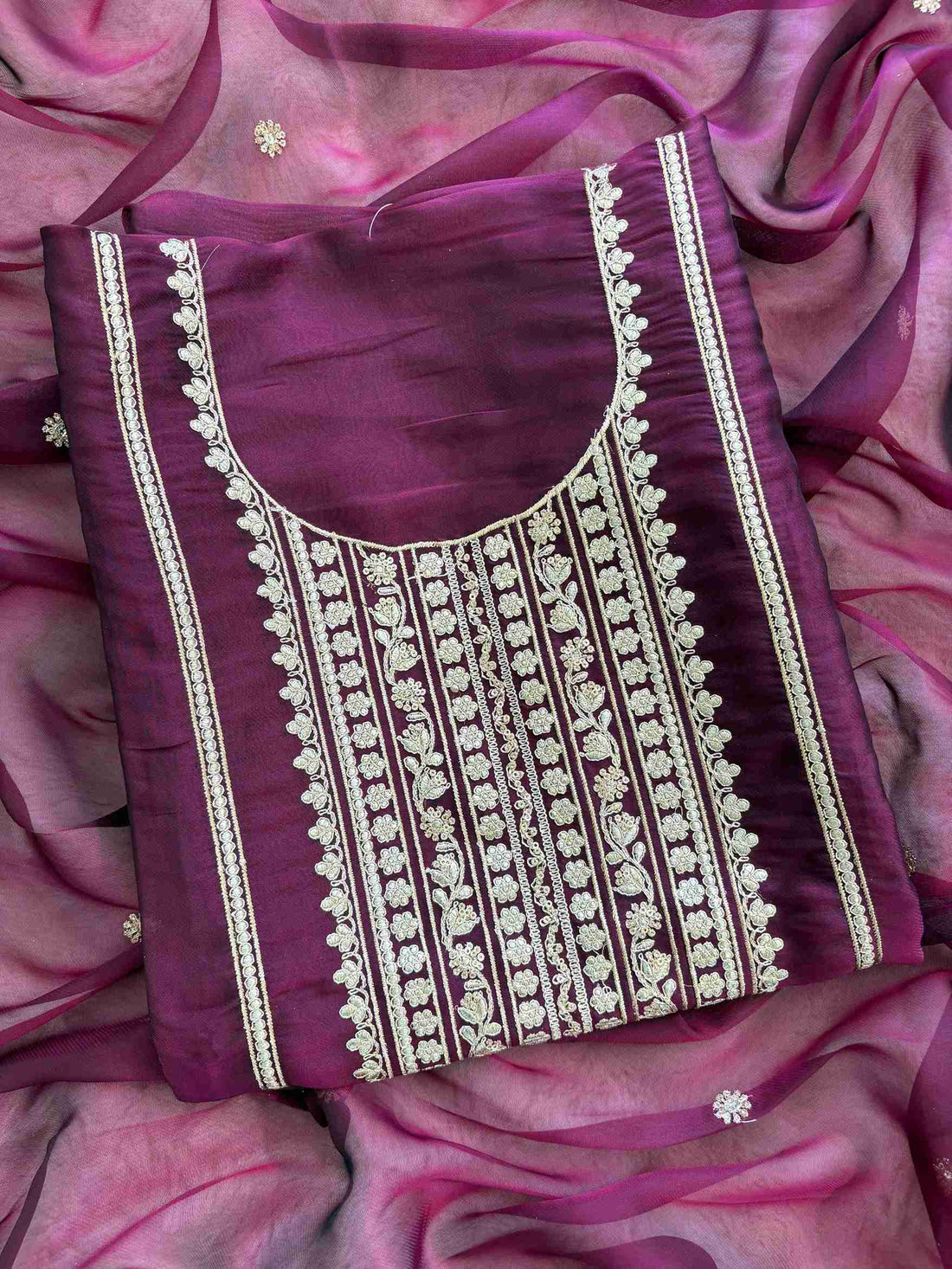 Satin Organza Unstitched Suit Set - The Zareesh