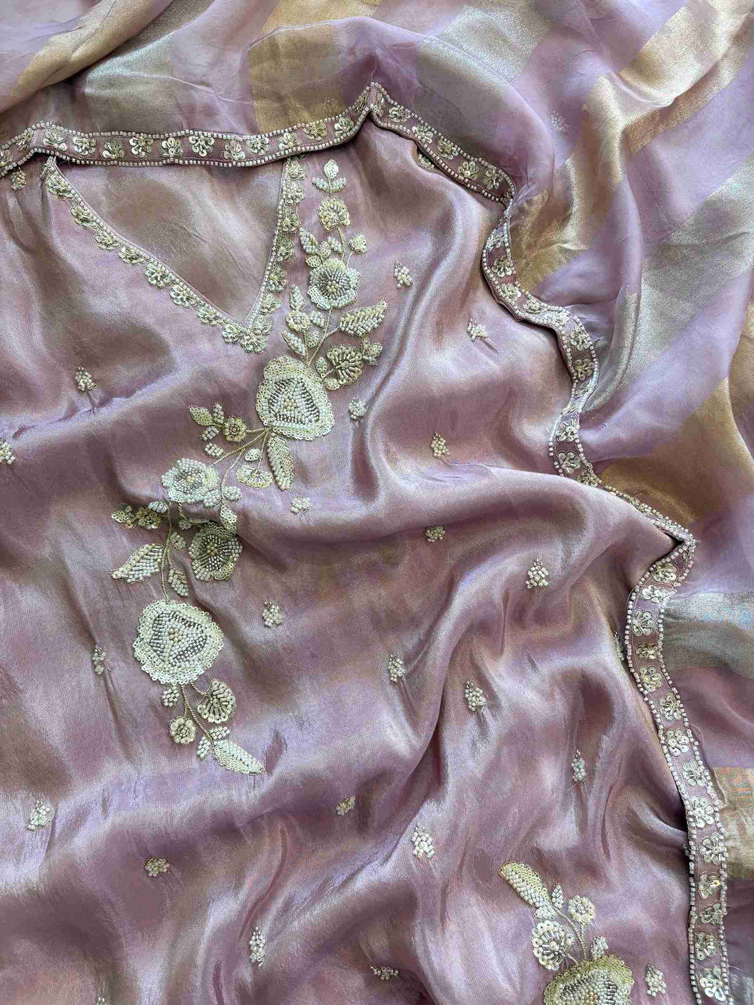 TISSUE suit set with cutdana work - The Zareesh