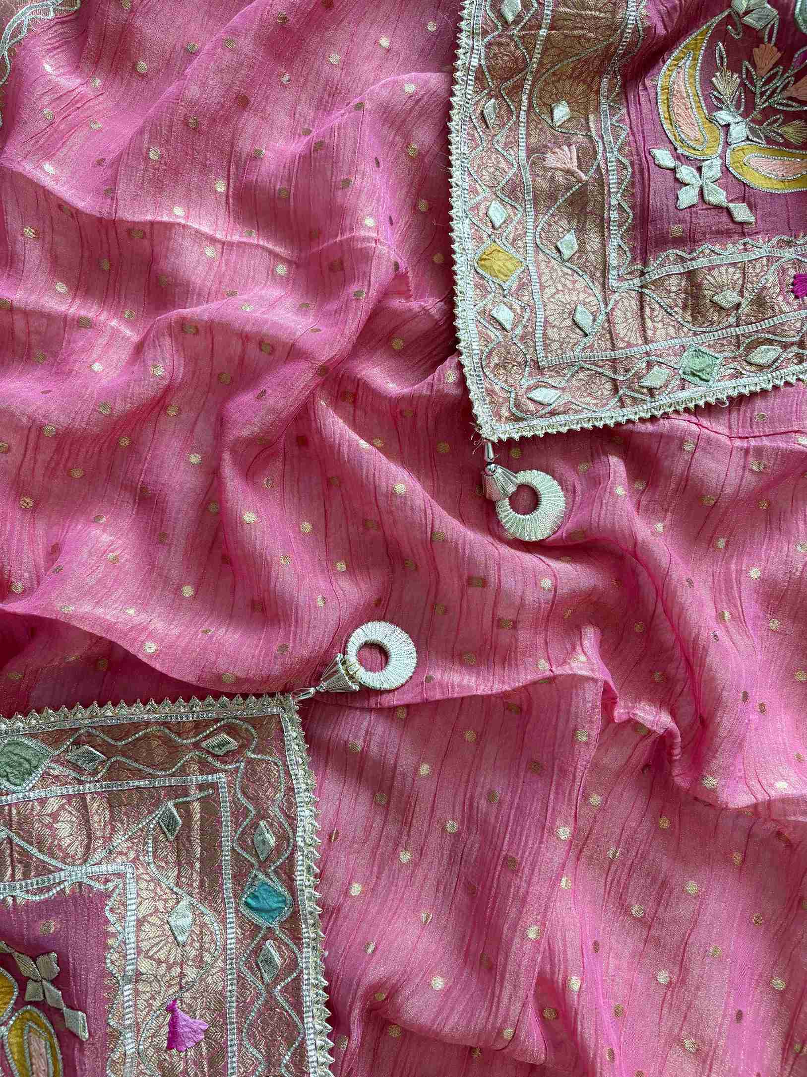 Pure  Crushed Tissue Heavy Gota Work Unstitched Suit - The Zareesh