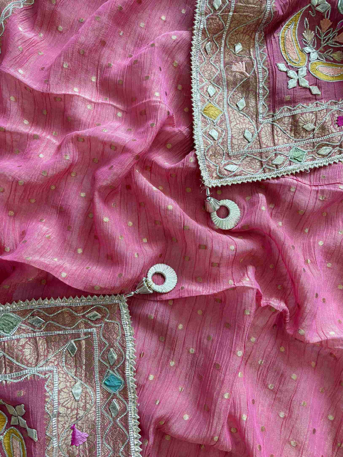 Pure  Crushed Tissue Heavy Gota Work Unstitched Suit - The Zareesh