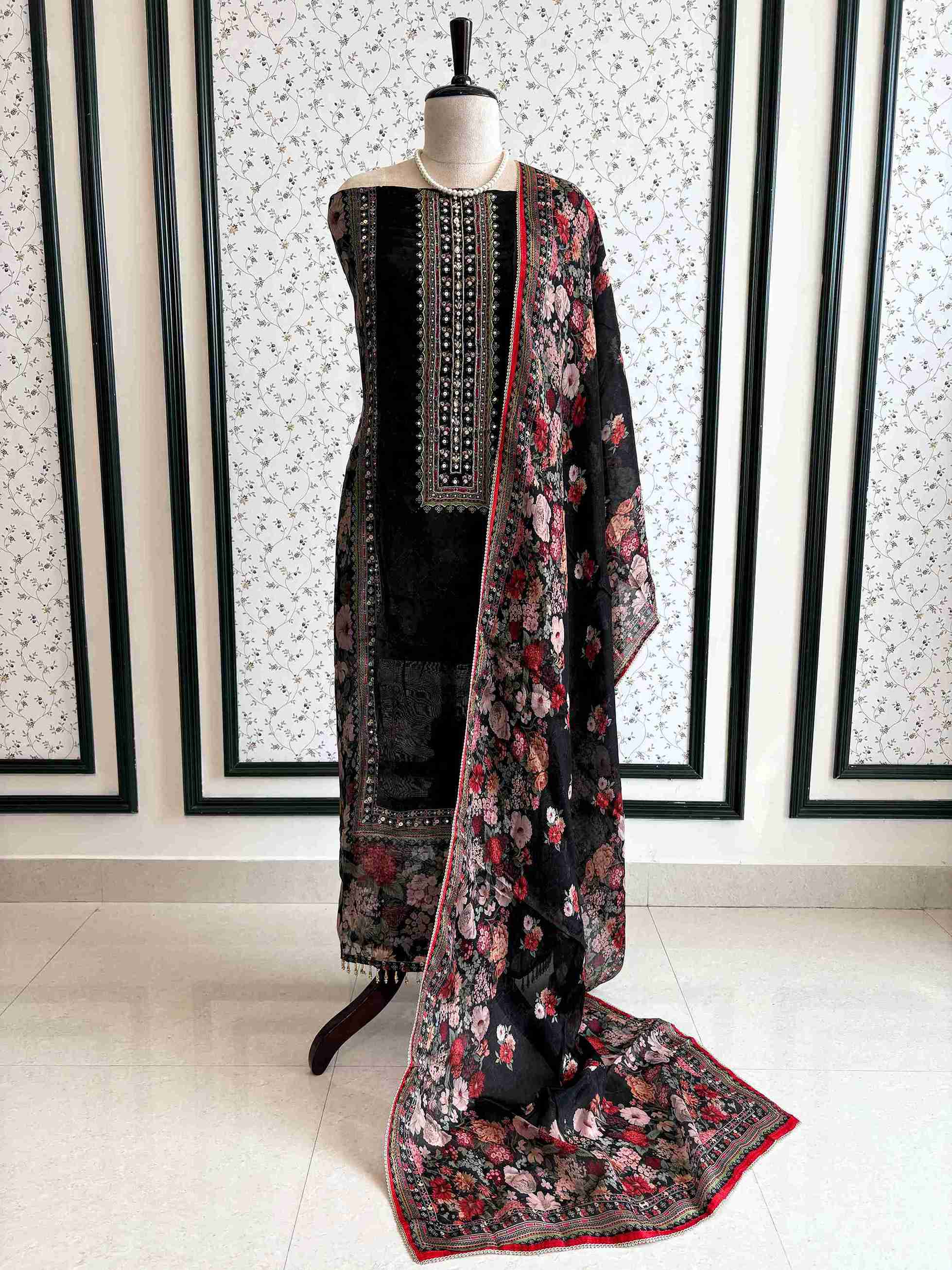 Soft organza Unstitched shirt with pakistani lawn inspired look - The Zareesh