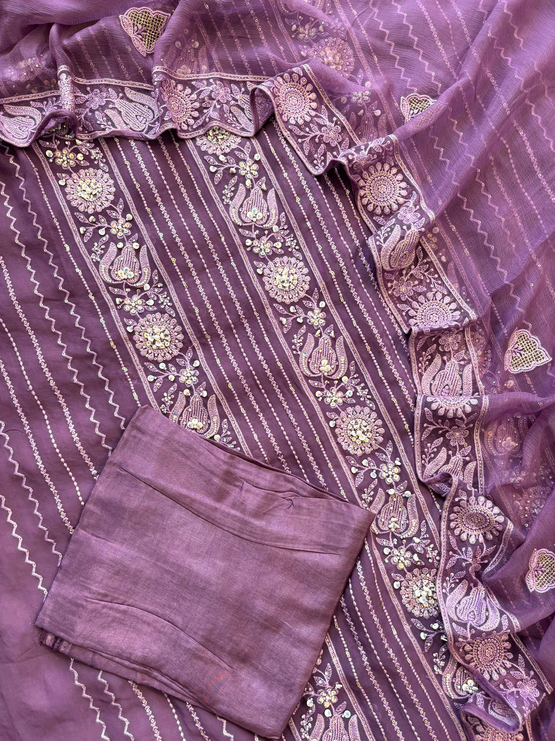 Purple color chikankari with beads highlighting for brides and bridesmaid