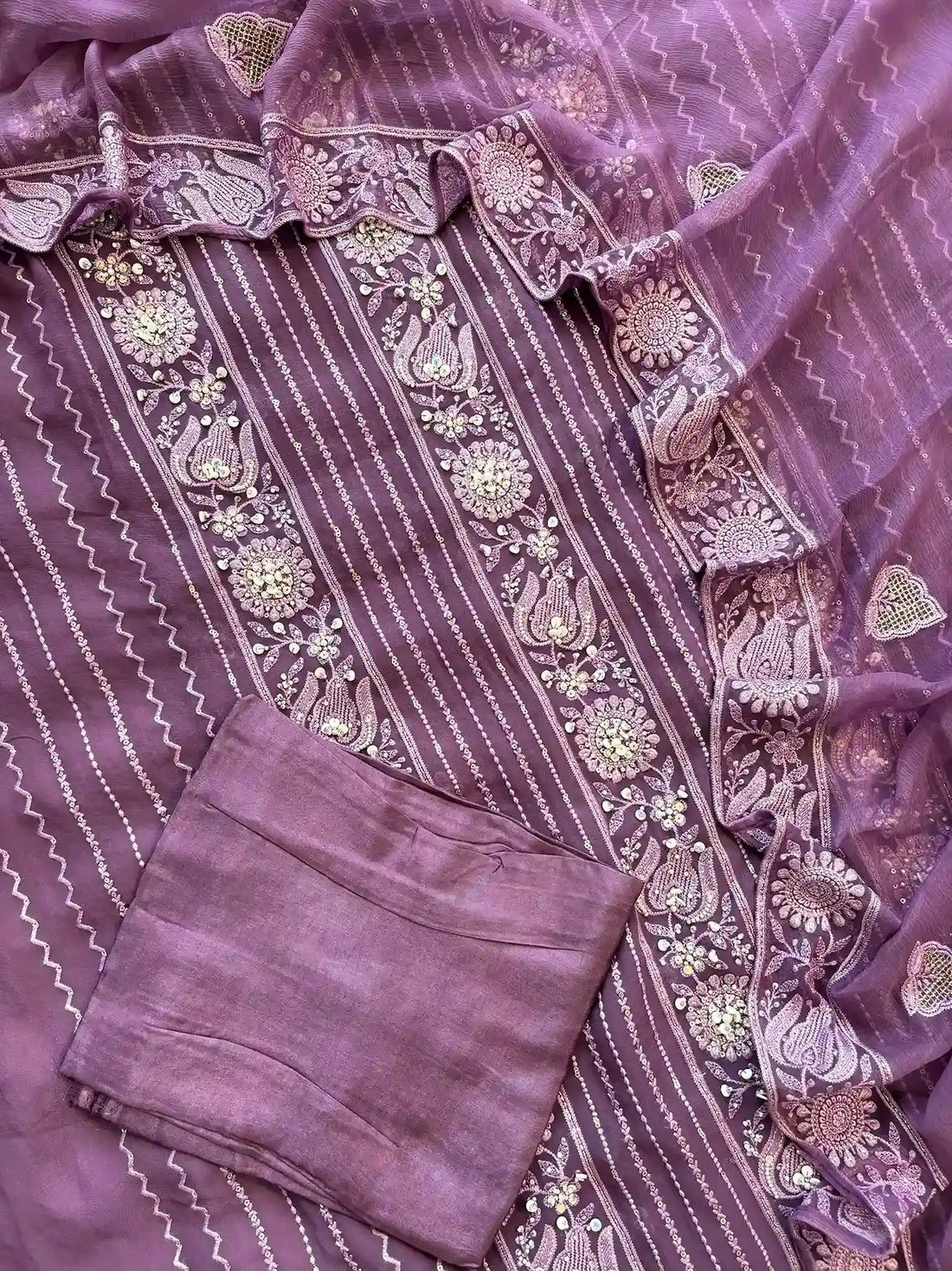 purple georgette party wear chikankari sunstitched suit for women