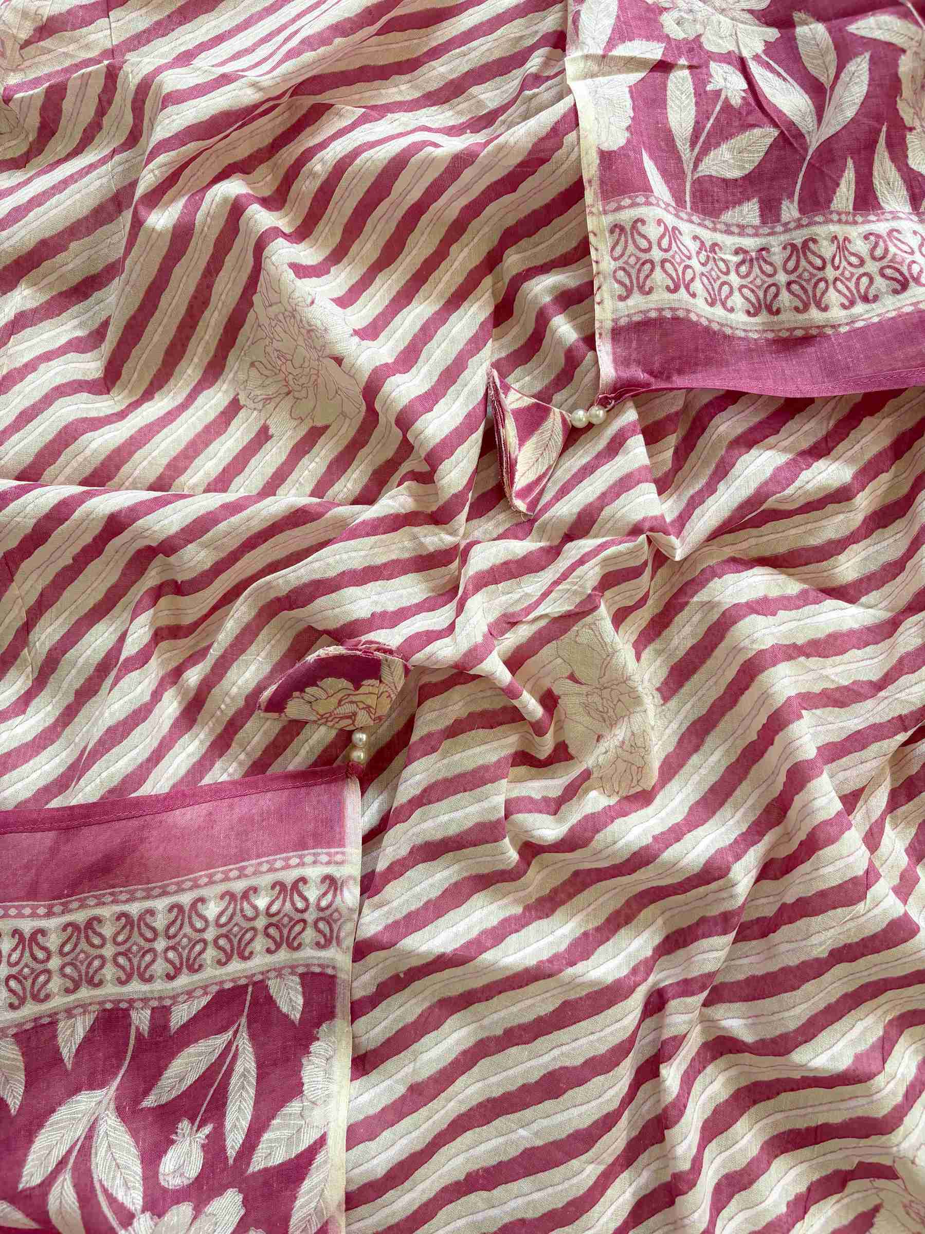 Cotton with lace work unstitched suit- The Zareesh