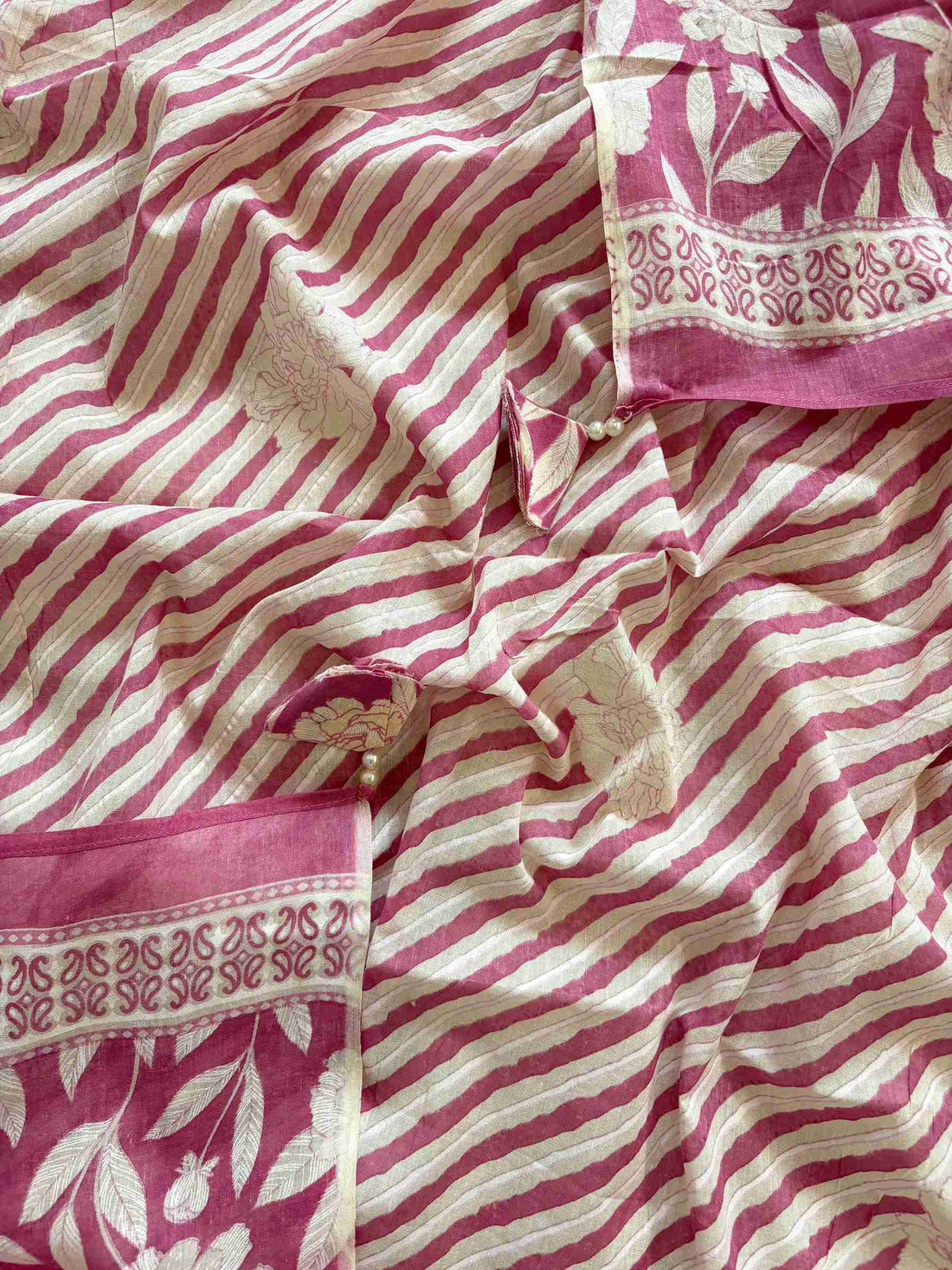 Cotton with lace work unstitched suit- The Zareesh