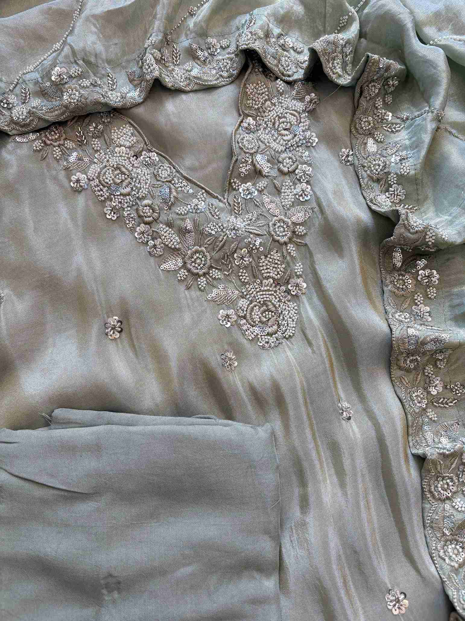 Shimmer Tissue Partywear Unstitched suits with dabka and cutdana work - The Zareesh