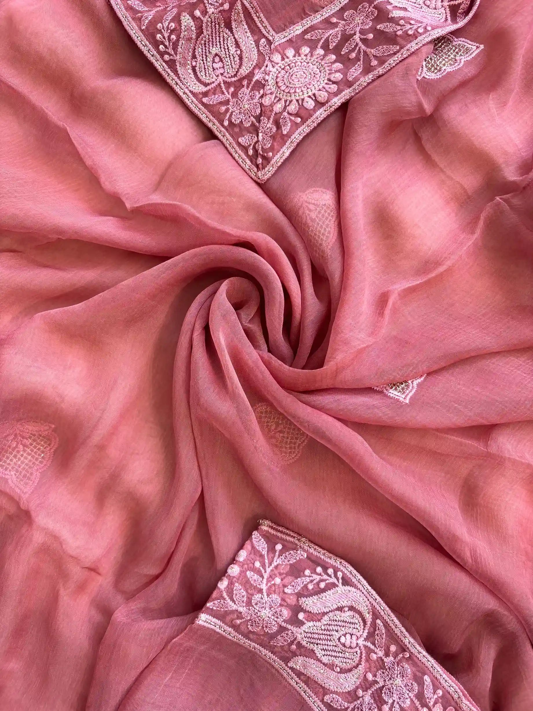 rosewood wine party wear georgette chikankari unstitched suit for women