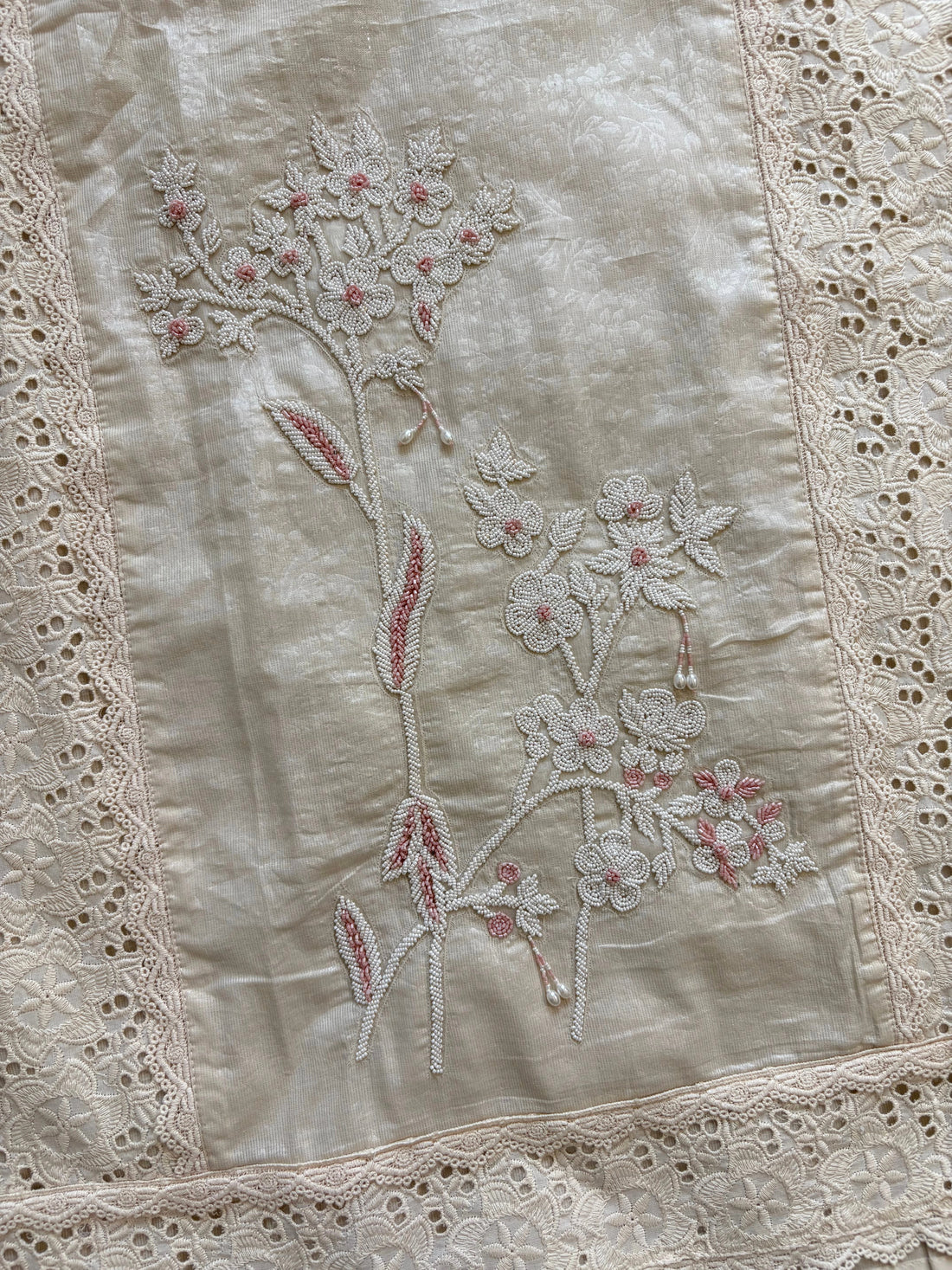 Ivory Schiffli Cotton Suit with Lace Accents & Pearl Embroidery | Summer Festive Lawn Collection (Copy)