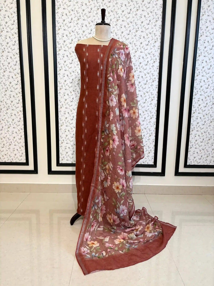 Pure linen unstitched suits for womens for casual wear