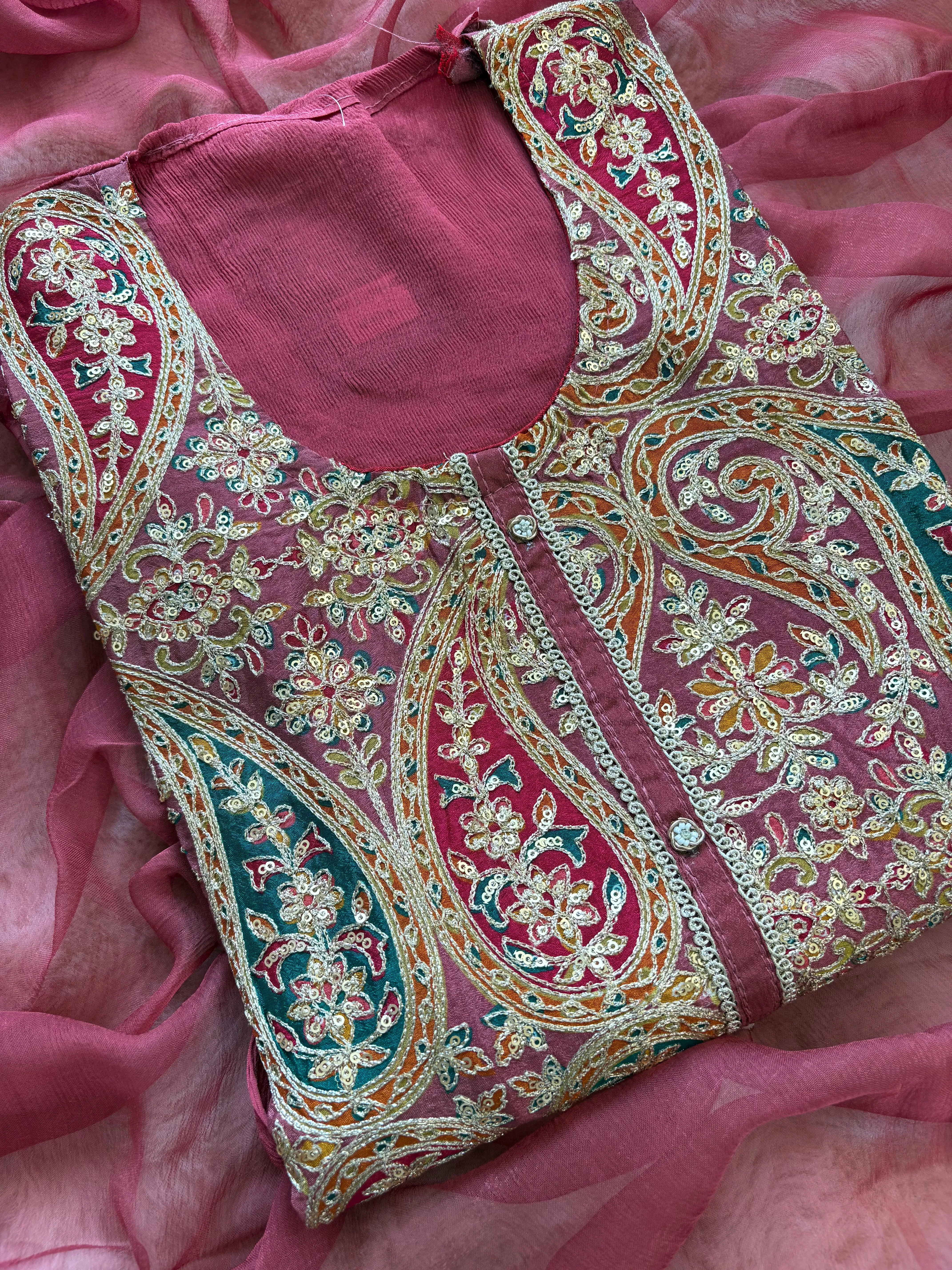 Chinnon unstitched party wear suit - The Zareesh