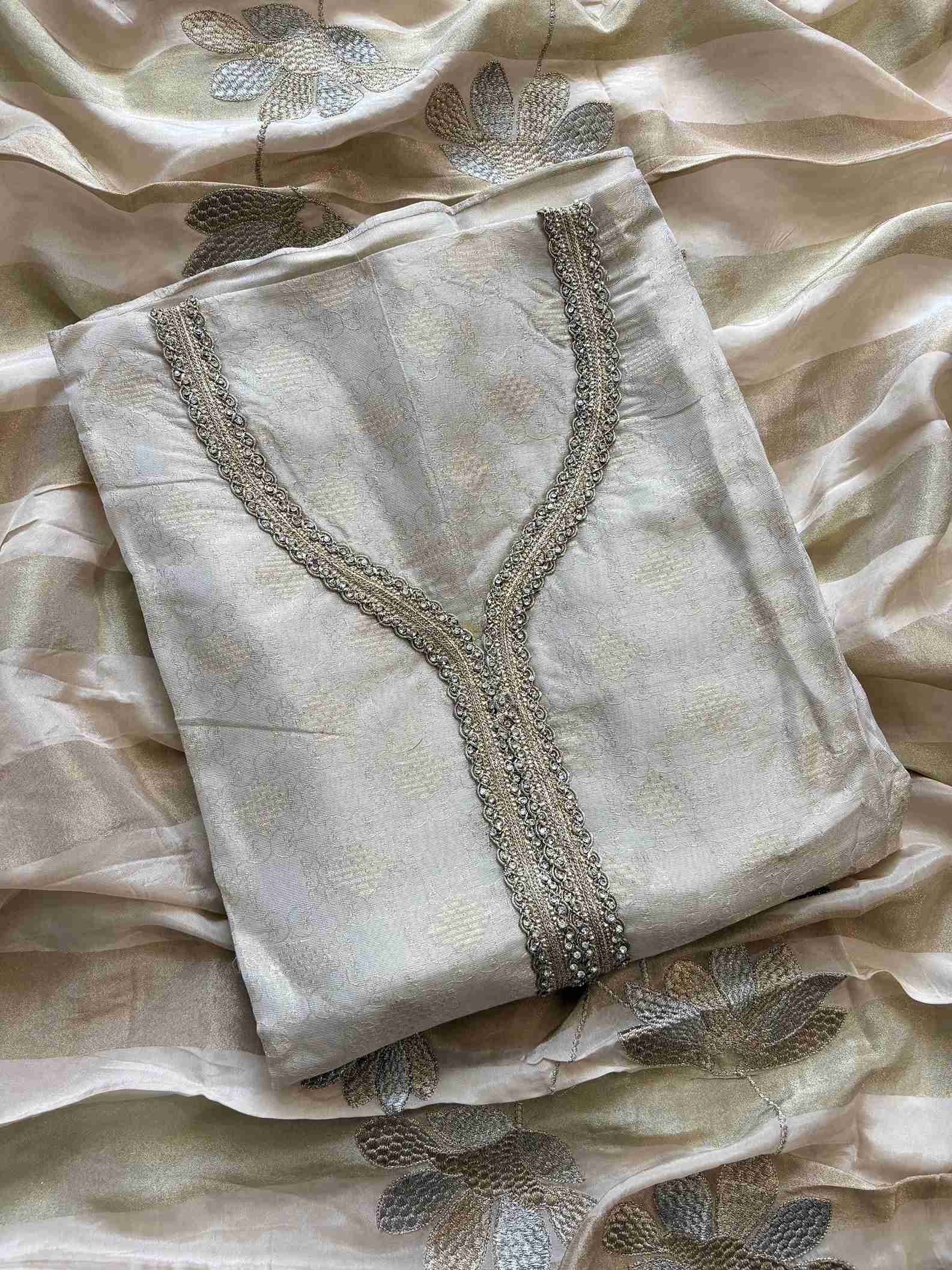 Shimmer Organza Unstitched Suit - The Zareesh