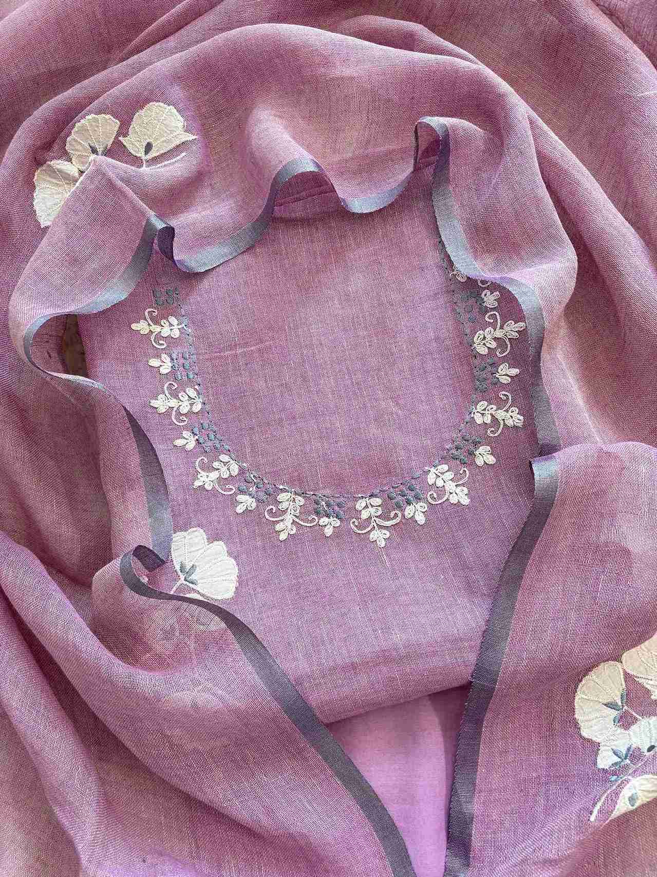 Formal Wear Soft cotton Linen shirt with applique work - The Zareesh