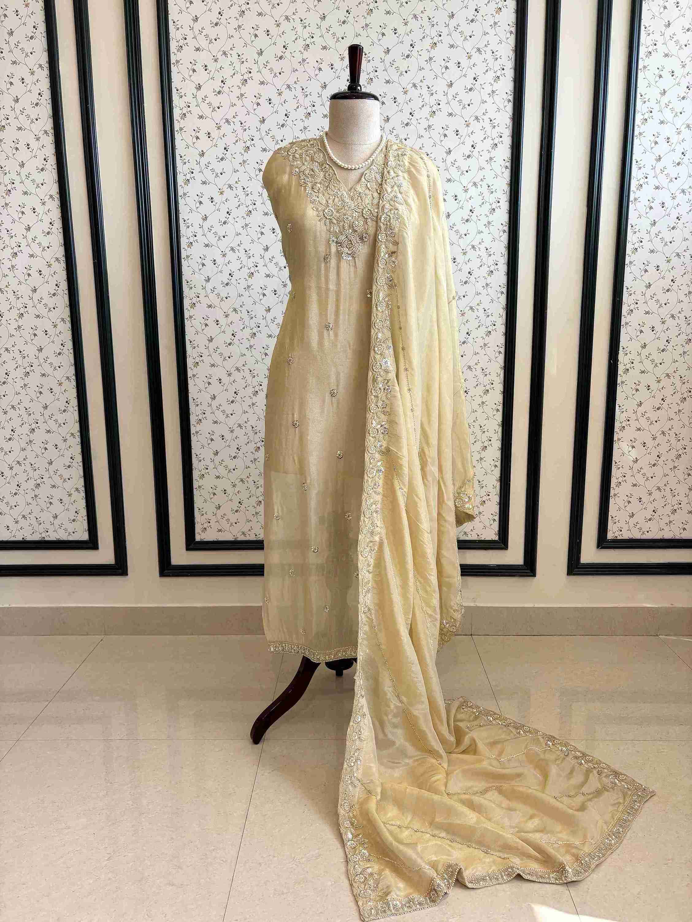 Shimmer Tissue Partywear Unstitched suits with dabka and cutdana work - The Zareesh