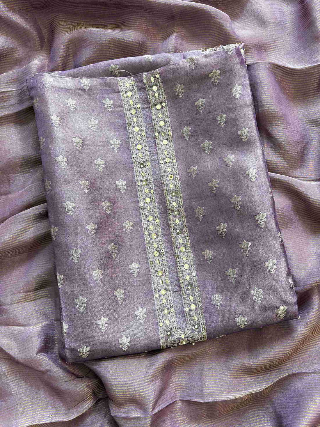 Shimmer Tissue unstitched suit in Lavendar color- The Zareesh