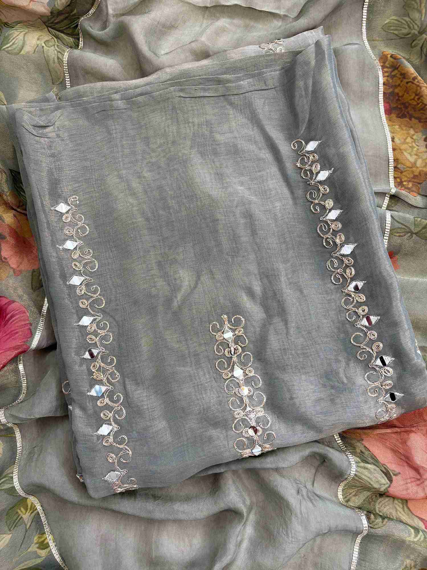 Pure Tissue Mirror Work Unstiched Suit - the Zareesh