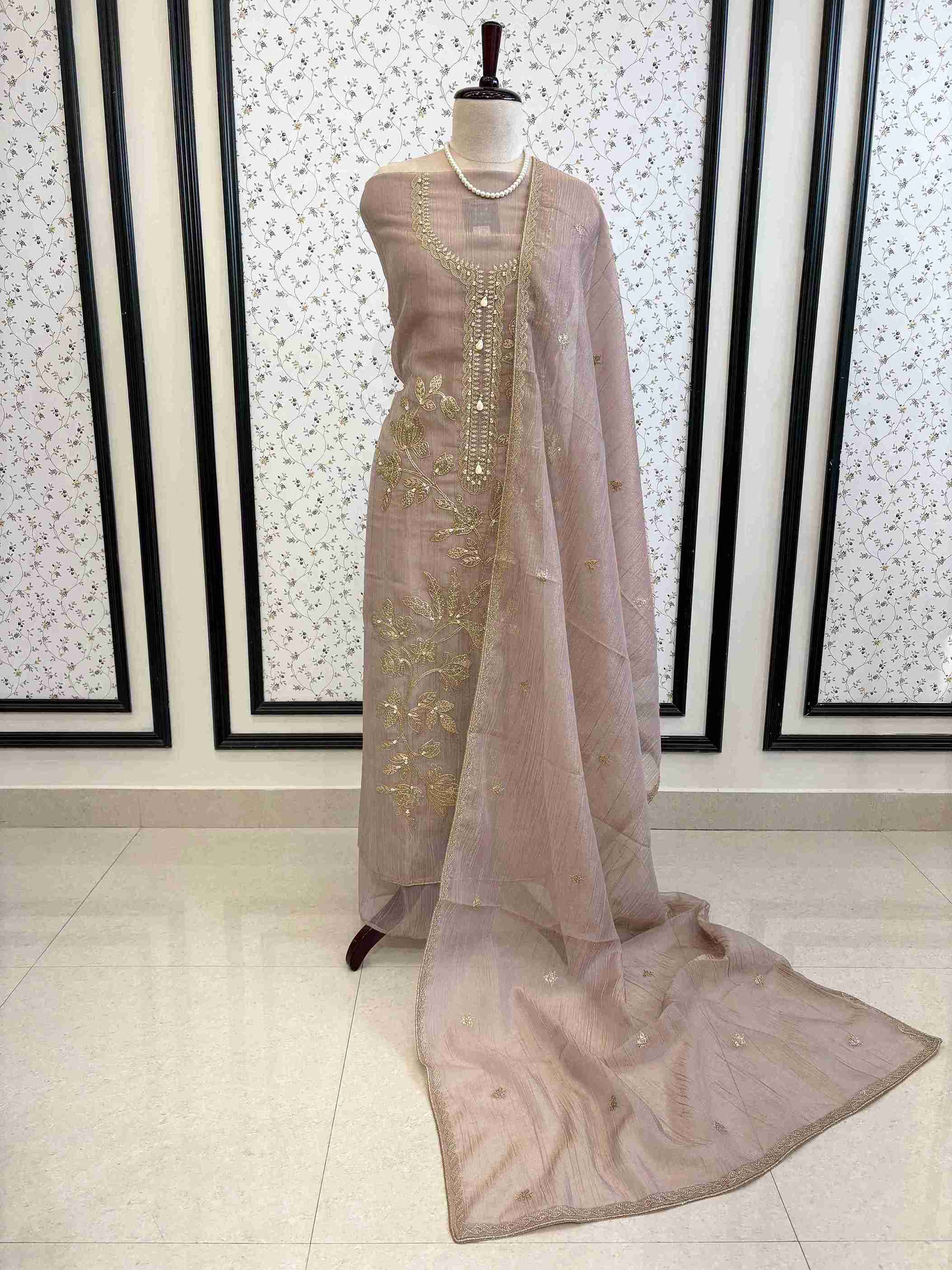 Designer Tissue silk unstitched suit - The Zareesh