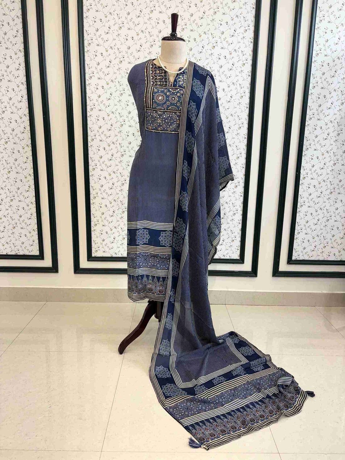 Ajrakh pure crepe unstitched suit - The Zareesh