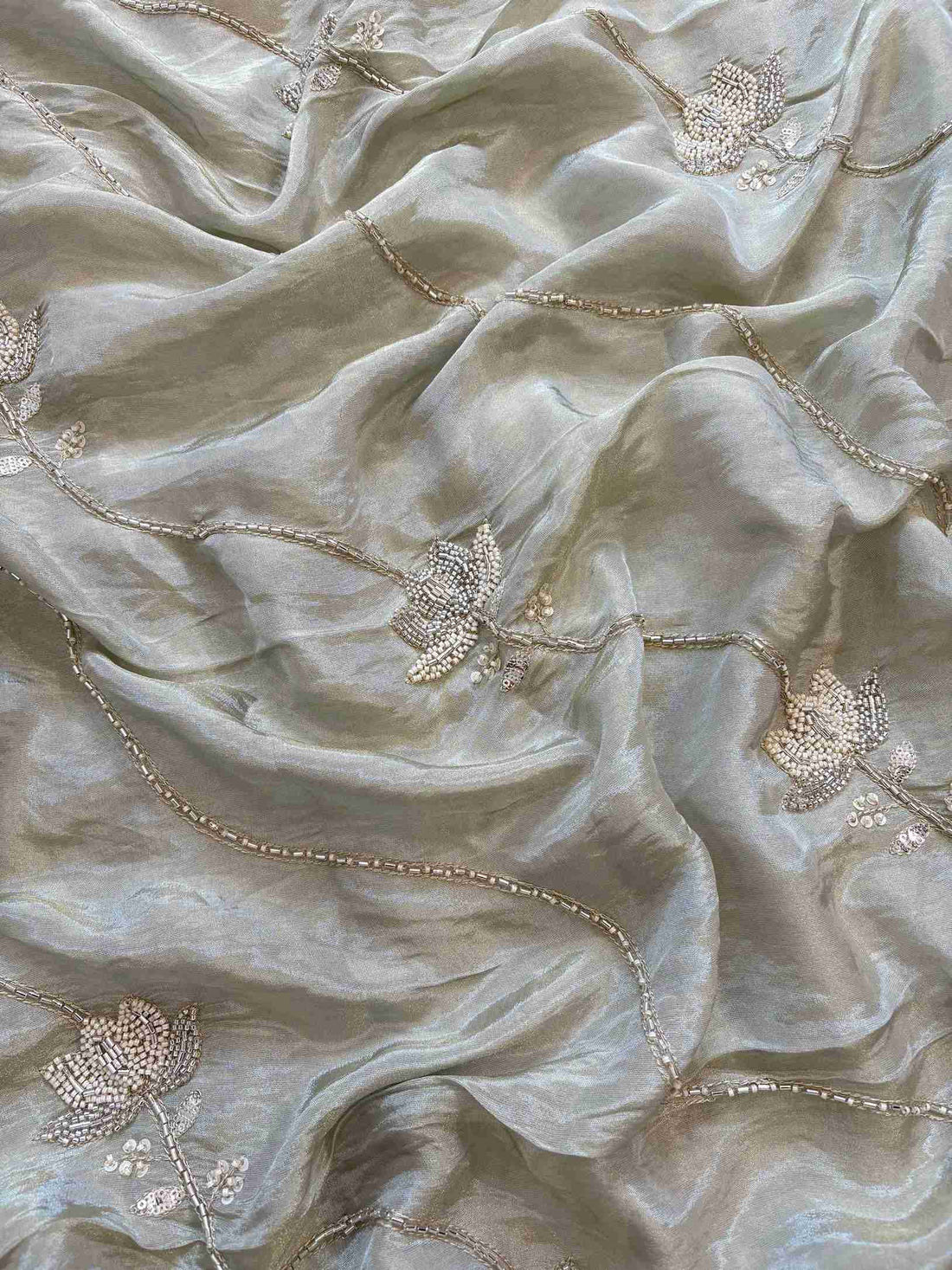 Shimmer Tissue Partywear Unstitched suits with dabka and cutdana work - The Zareesh