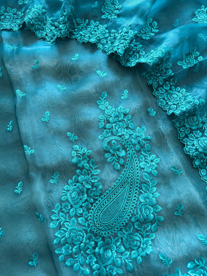 Glass tissue Designer Heavy floral thread embroidered Suit - The Zareesh