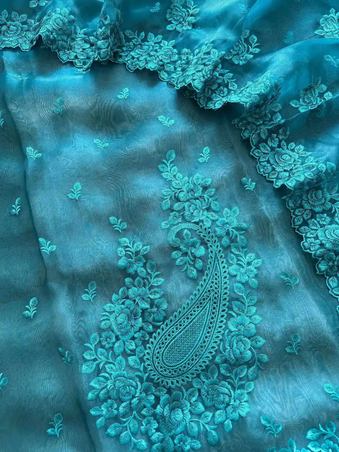 Glass tissue Designer Heavy floral thread embroidered Suit - The Zareesh