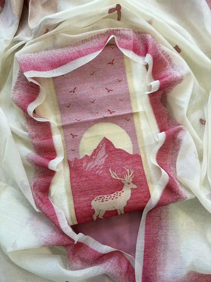 Pure linen unstitched suits with jaamdani weaving