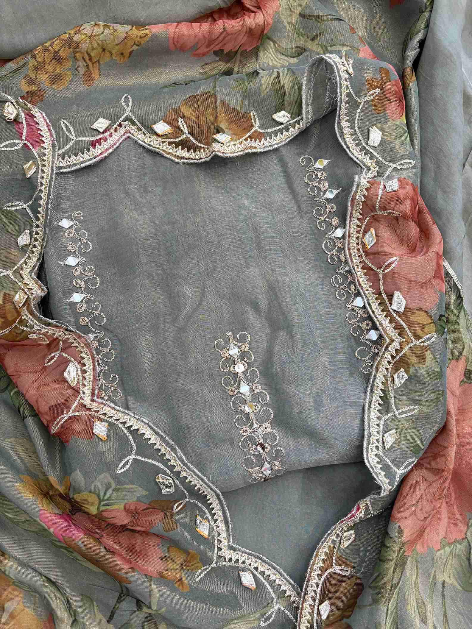 Pure Tissue Mirror Work Unstiched Suit - the Zareesh